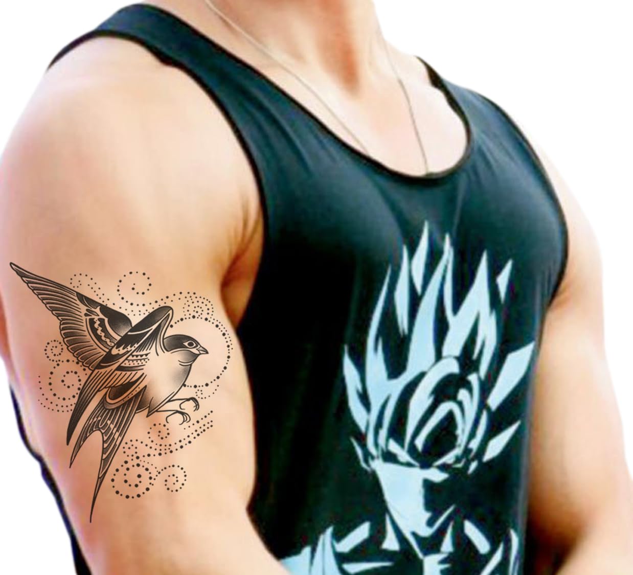 Waterproof Temporary Tattoo Stickers for Men & Women - 3D Realistic Flowers, Butterflies, Stars, Angels, Wolves & Armband Designs (KT-64, 21x15cm) - Perfect for Parties, Cosplay, Halloween & Fashion Accessories