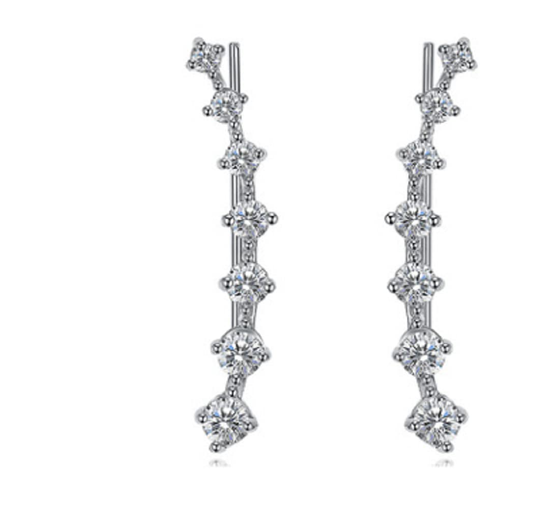 Women's Cartilage Ear Cuffs - 925 Sterling Silver Hoop Earrings with 7 Crystals & Cubic Zirconia | Elegant Ear Jewelry for Parties, Weddings & Everyday Wear