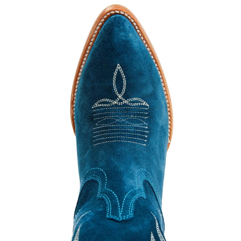 AMINUGAL Women's Suede Cowboy Boots - Wide Calf Embroidered Western Boots with Pointed Toe | Pull On Cowgirl Boots for Country Concerts, Rodeo & Retro Fashion | Chunky Block Heel Mid Calf Ankle Boots for Everyday Wear & Special Occasions