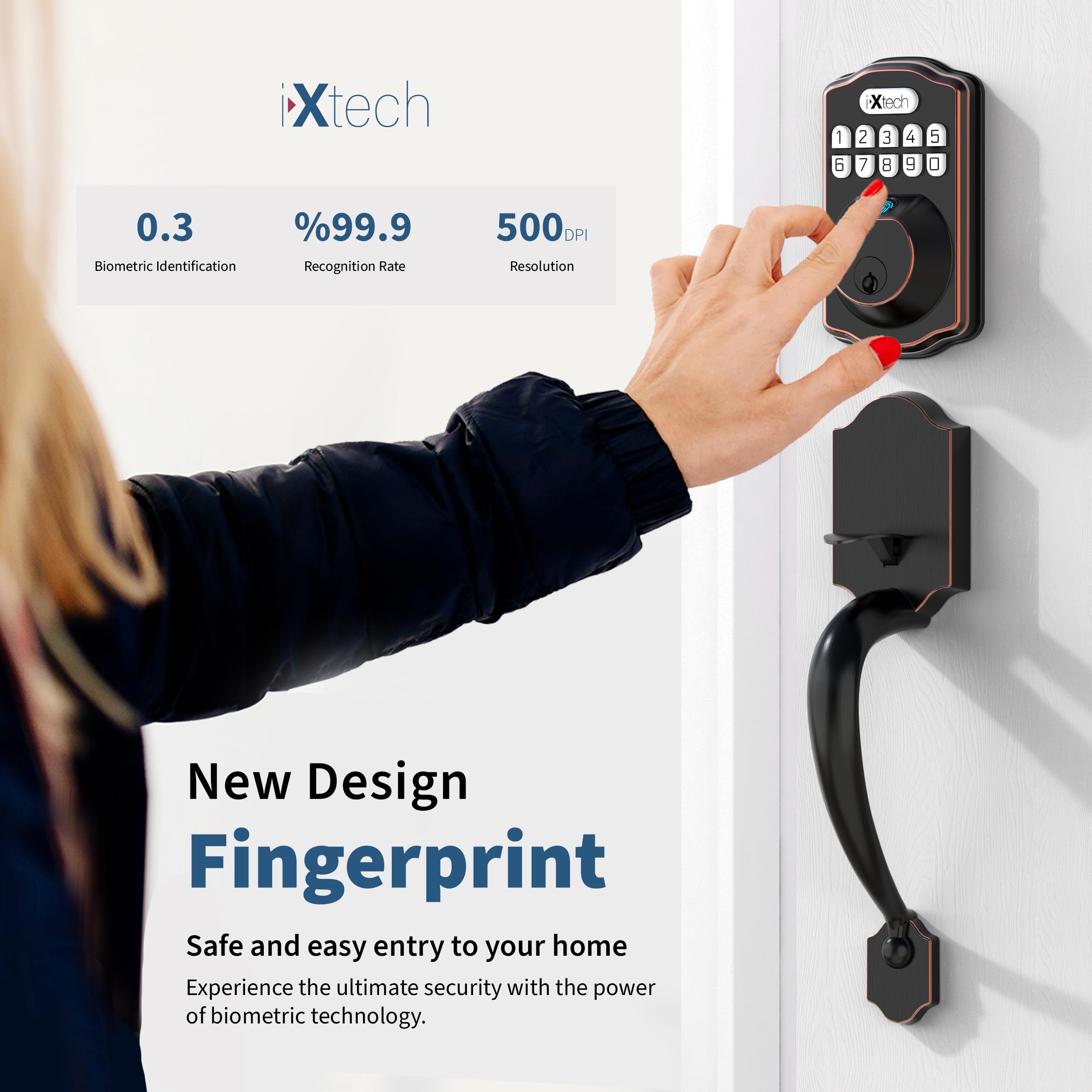 IXTECH Smart Fingerprint Door Lock Set - Keyless Entry Deadbolt with Handle, Auto Lock, Keypad & 2 Keys - Oil Bronze Finish for Home Front Door Security (Perfect for Apartments, Offices & Vacation Homes)
