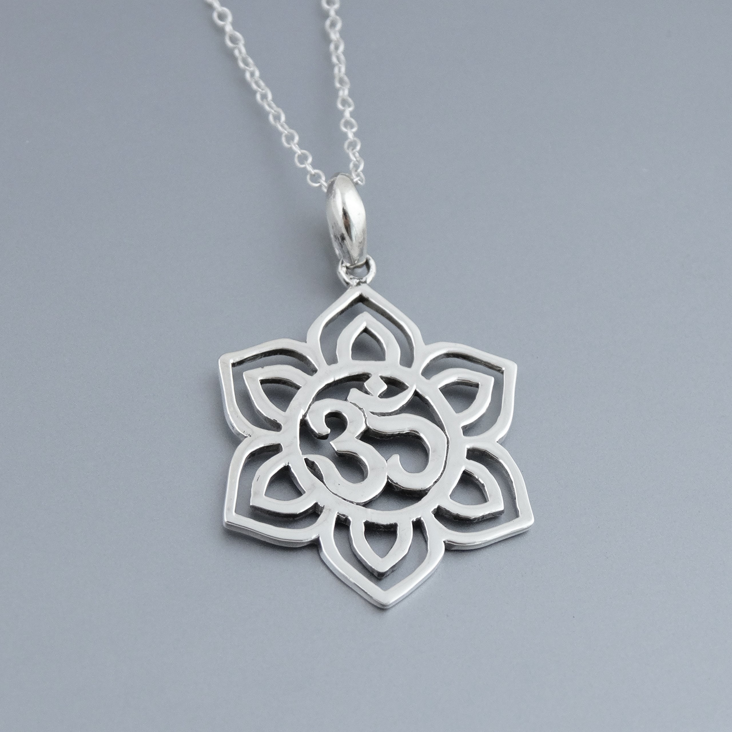 FashionJunkie4Life Sterling Silver Lotus Flower Necklace - Mandala Pendant with 18