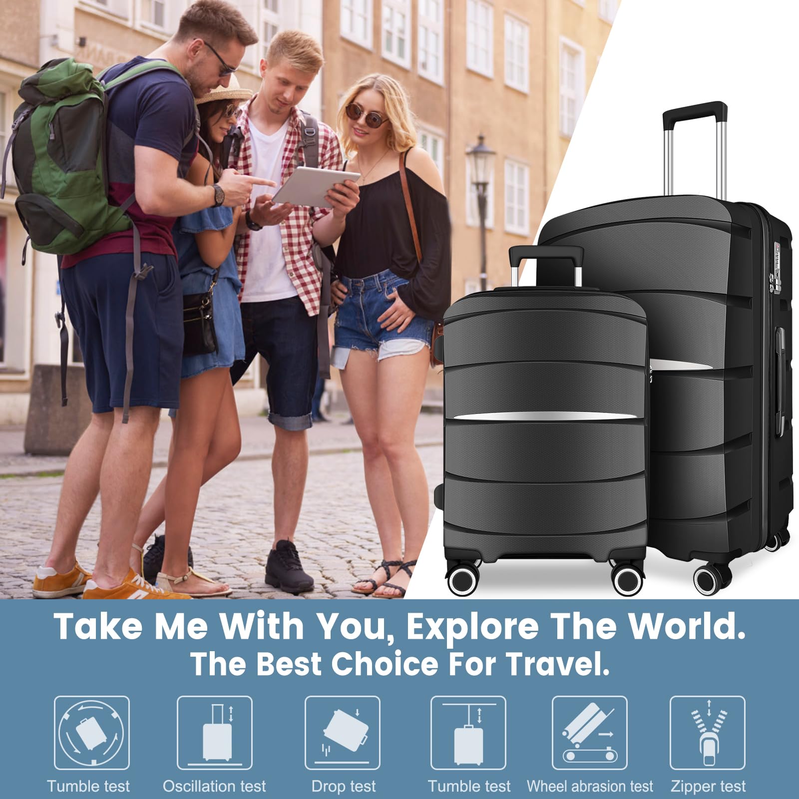 20 Inch Carry-On Luggage 22x14x9 Airline Approved, Lightweight PP Suitcase with 360° Spinner Wheels - Perfect for Business Travel & Weekend Getaways