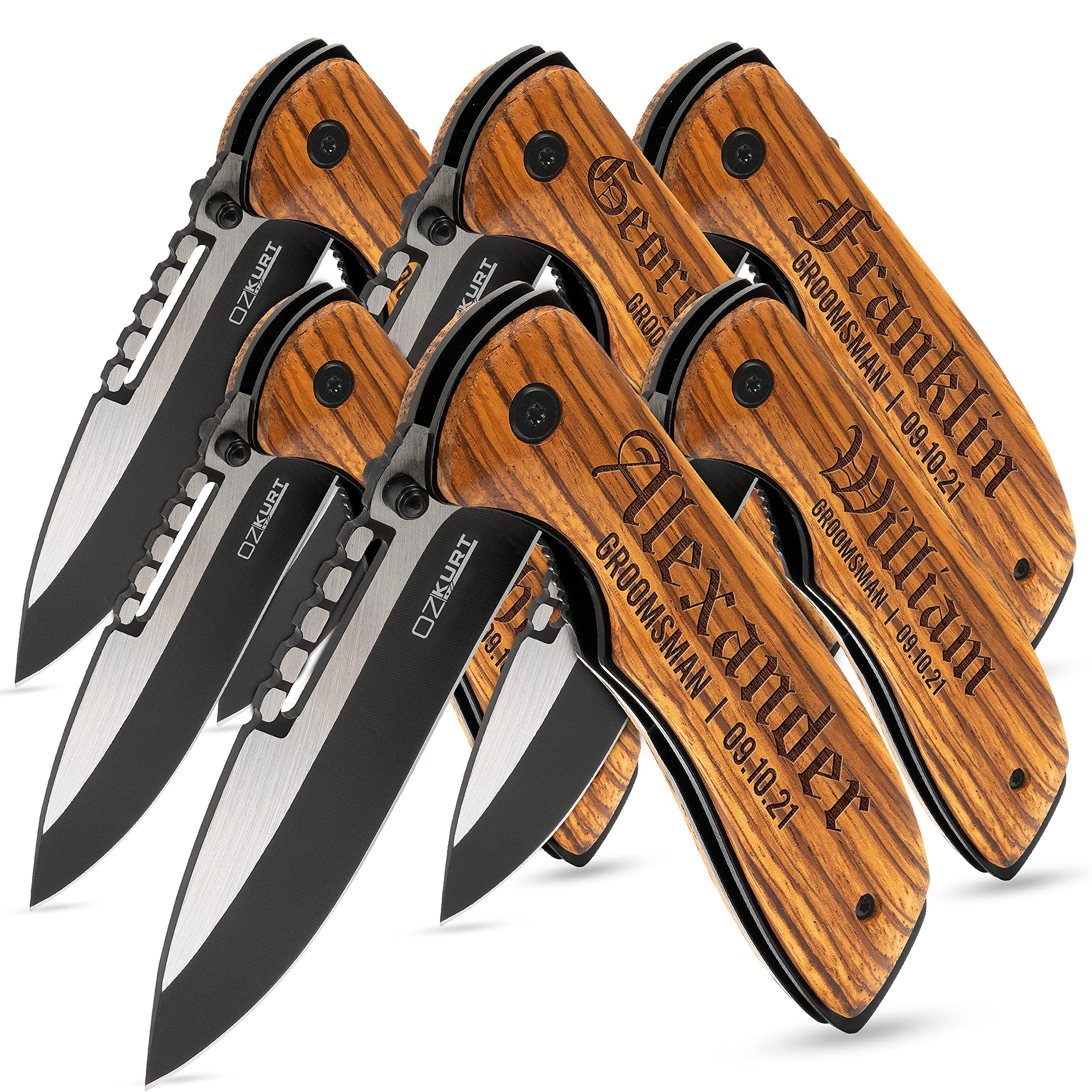Personalized Pocket Knife Set of 6 - Custom Engraved Groomsmen Gifts for Weddings & Proposals - 16 Font Laser Engraved Knives - Perfect for Bachelor Parties, Camping & Outdoor Adventures