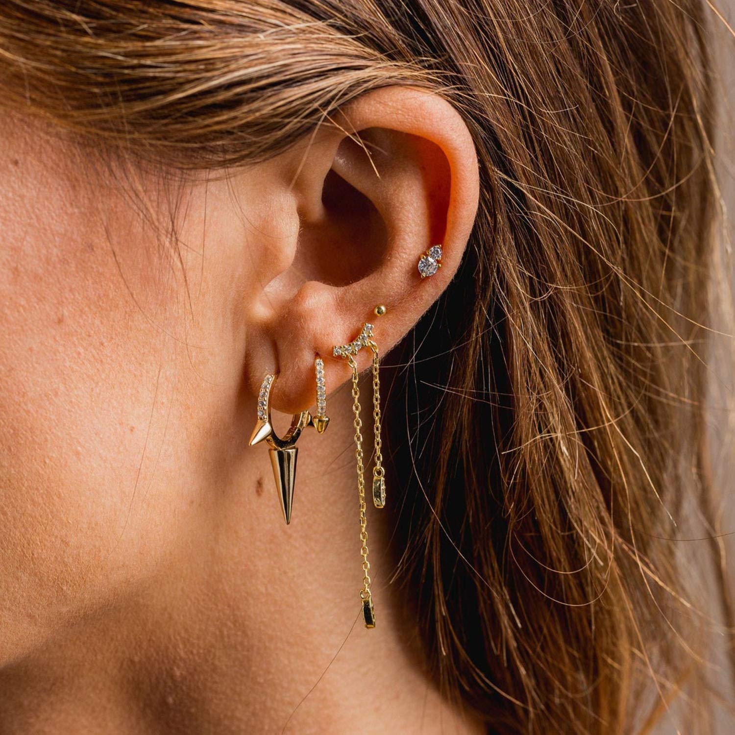 Mevecco 14K Gold Plated Delicate Geometric Triangle Cone Dangle Hoop Earrings for Women - Elegant Everyday & Party Jewelry Gift