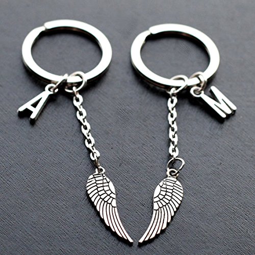 Personalized Angel Wing Keychain - Best Friends Initial Jewelry Gift for Christmas, Graduation, Bridesmaid & Couples | Thoughtful Present for Her, Friendship Keepsake, Wedding Party Favors