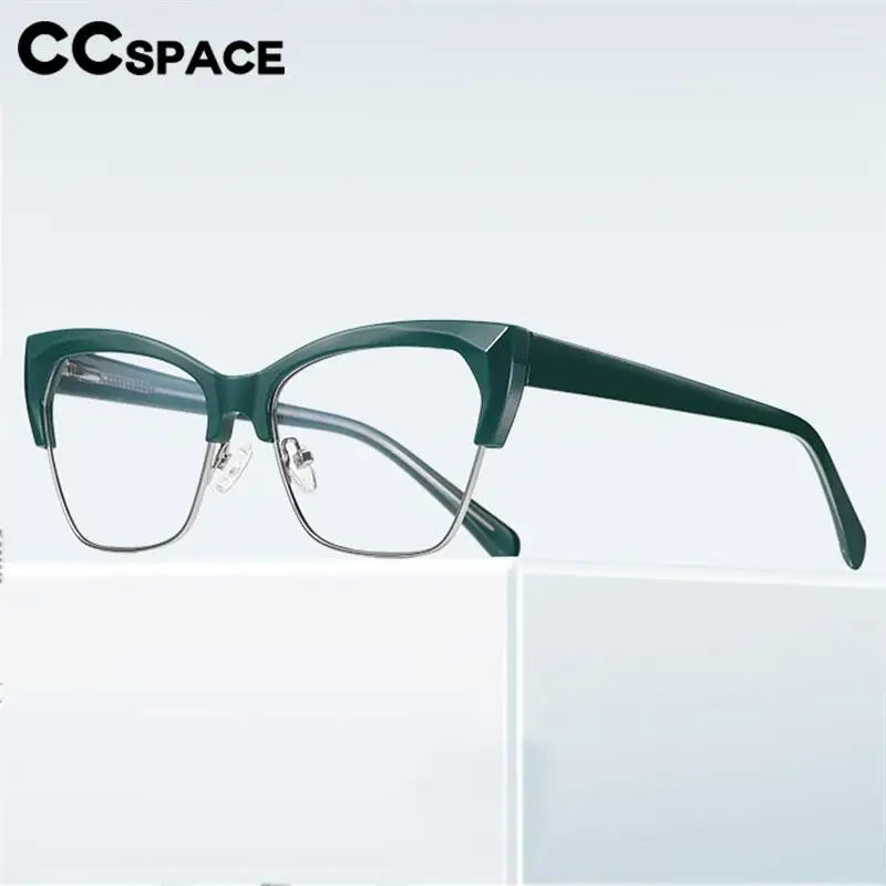CCspace Unisex Full Rim Square Cat Eye Titanium Eyeglasses Frame - Lightweight & Durable TR90 Material - Perfect for Work, Reading & Fashion (Model 57454)