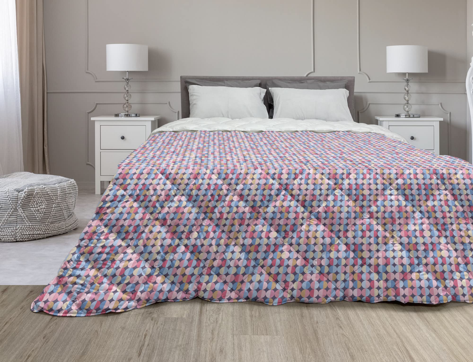Ambesonne Abstract Down Alternative Comforter - Geometric Circles Retro Design, Symmetric Boho Microfiber Quilt for All Seasons, Twin Size (Eggplant & Multicolor) - Perfect for Bedroom Decor, Guest Room & Bohemian Style Homes
