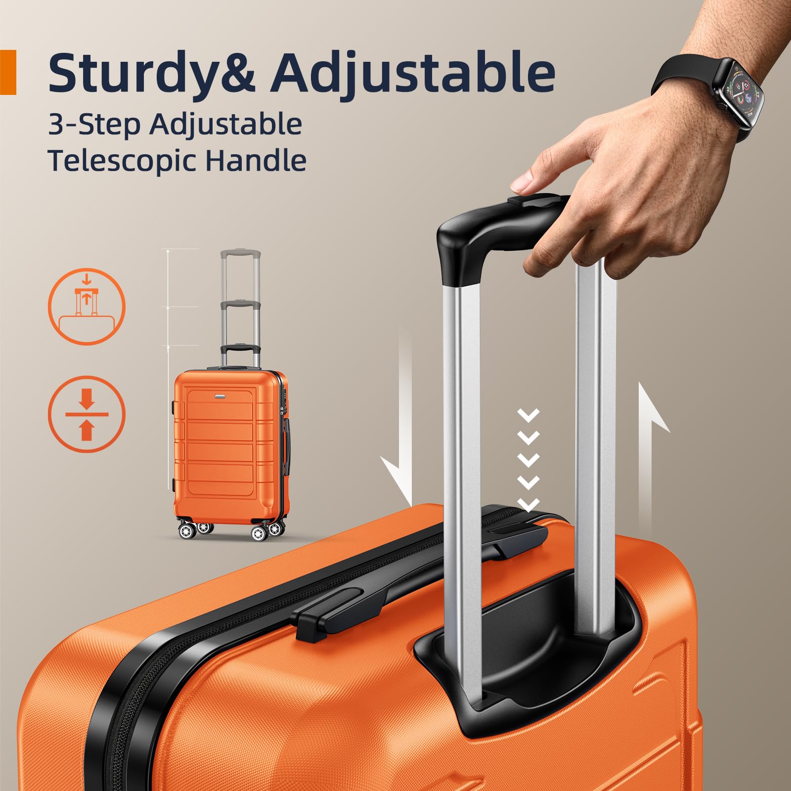 SHOWKOO 4-Piece Expandable Luggage Set - Durable PC+ABS Suitcase with Double Spinner Wheels & TSA Lock, Orange - Perfect for Travel, Vacations & Business Trips