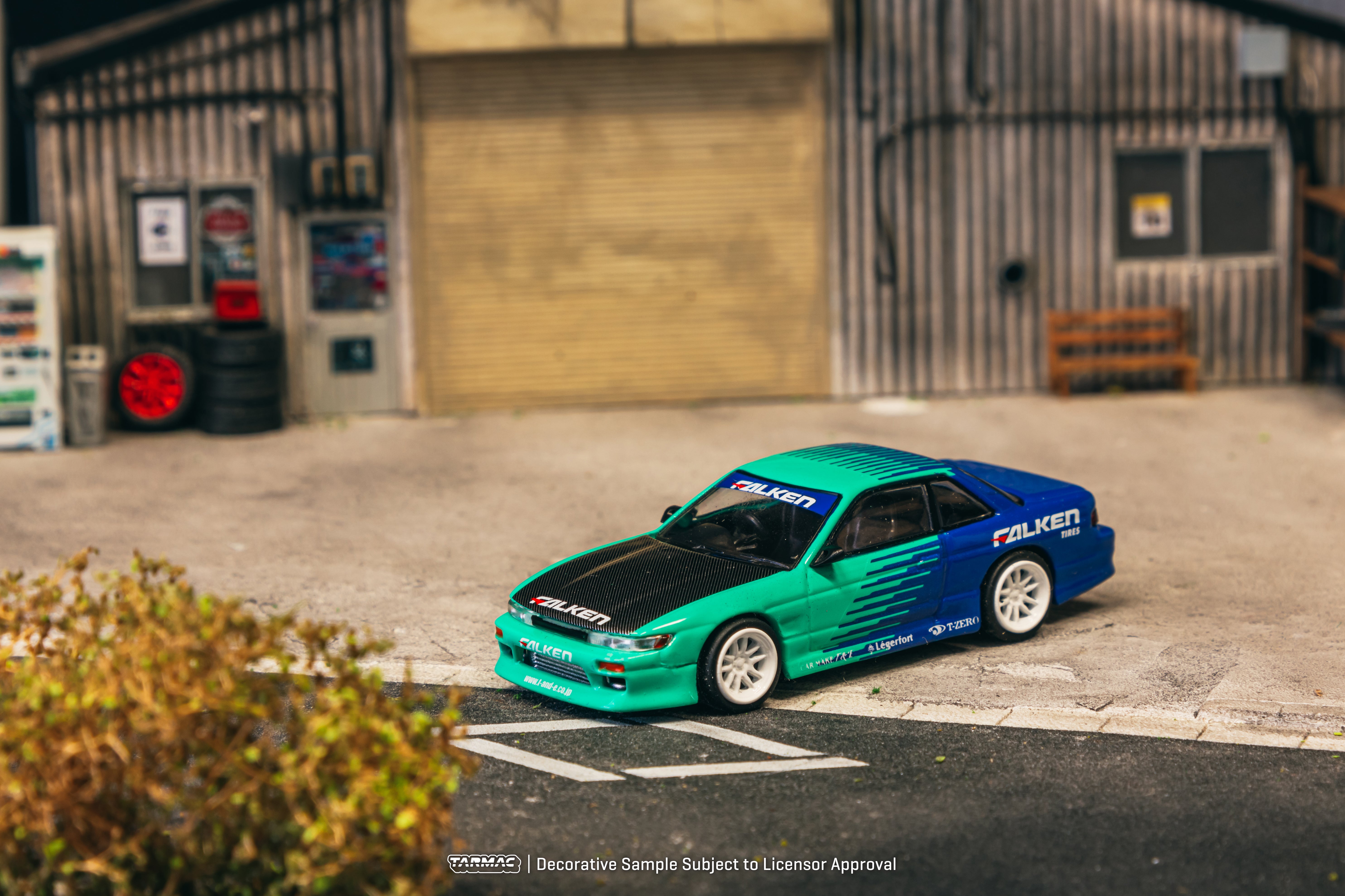 Tarmac Works 1/64 Scale VERTEX Nissan Silvia S13 Falken Drift Car Diecast Model - Perfect for Collectors & Drifting Enthusiasts