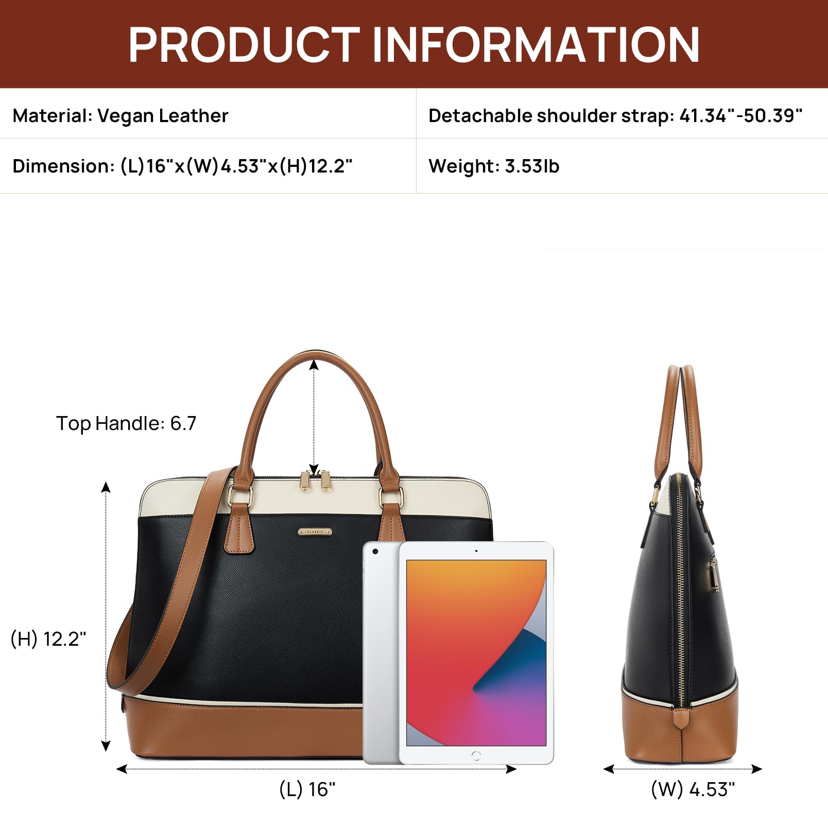 Telena 15.6 Inch Leather Laptop Tote Bag for Women - Professional Shoulder Briefcase with Large Capacity, Stylish Black & Brown Handbag (TLB0122204-01) - Perfect for Work, Business Meetings & Travel