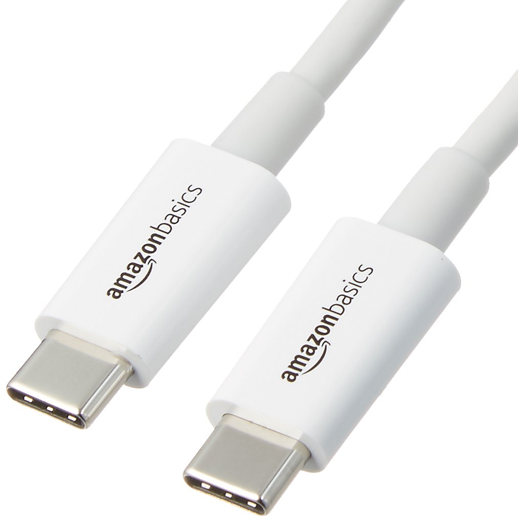 Amazon Basics USB Type-C to USB Type-C 2.0 Fast Charging Cable - 9ft, White | Compatible with MacBook Pro, Galaxy S23, iPad Pro & More | Durable Nylon Braided for Home, Office & Travel Charging