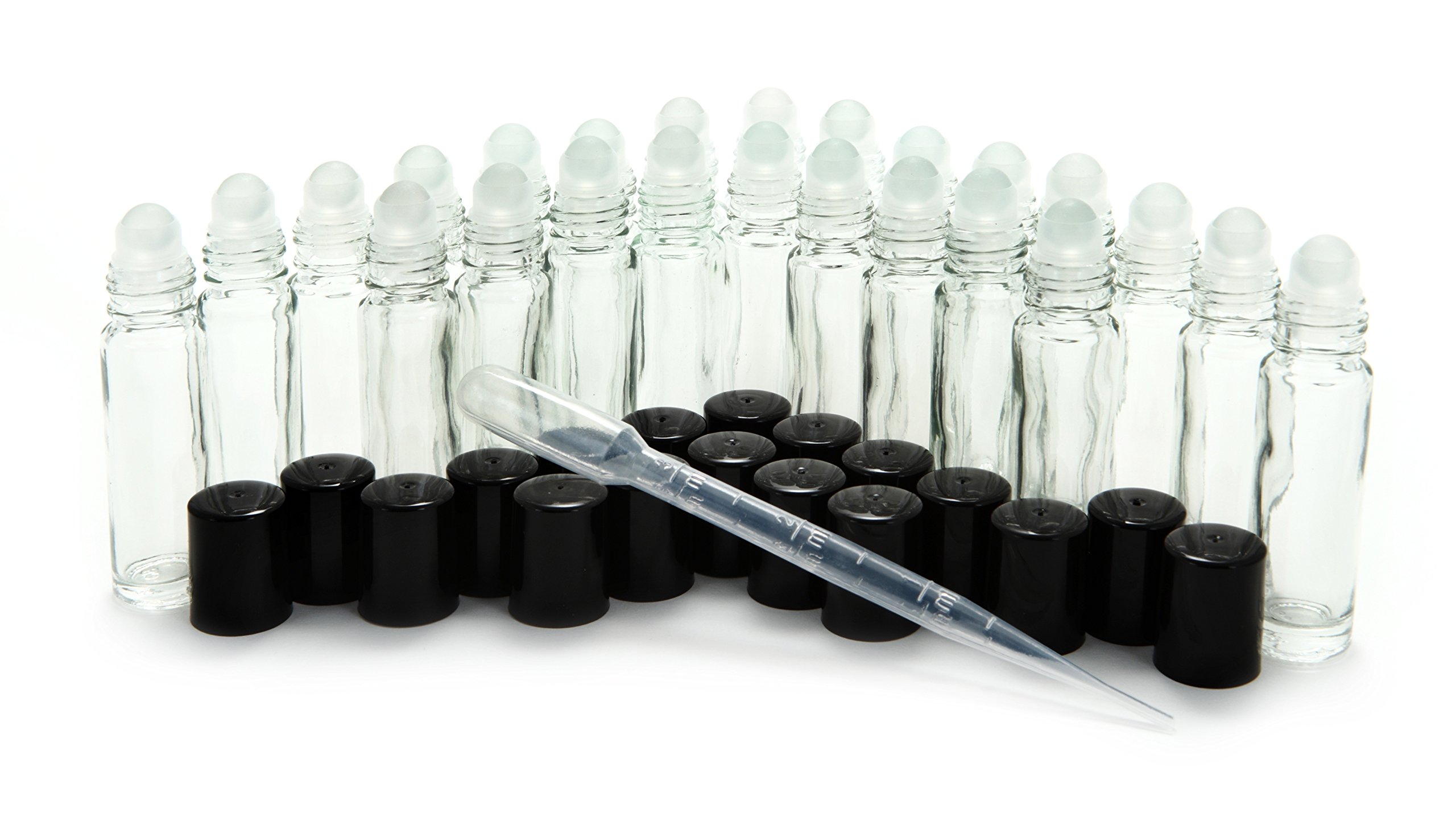 24 Pack 10ml Clear Glass Roll On Perfume Bottles with 3ml Dropper - Refillable Essential Oil Containers for DIY Aromatherapy, Travel & Gift Giving