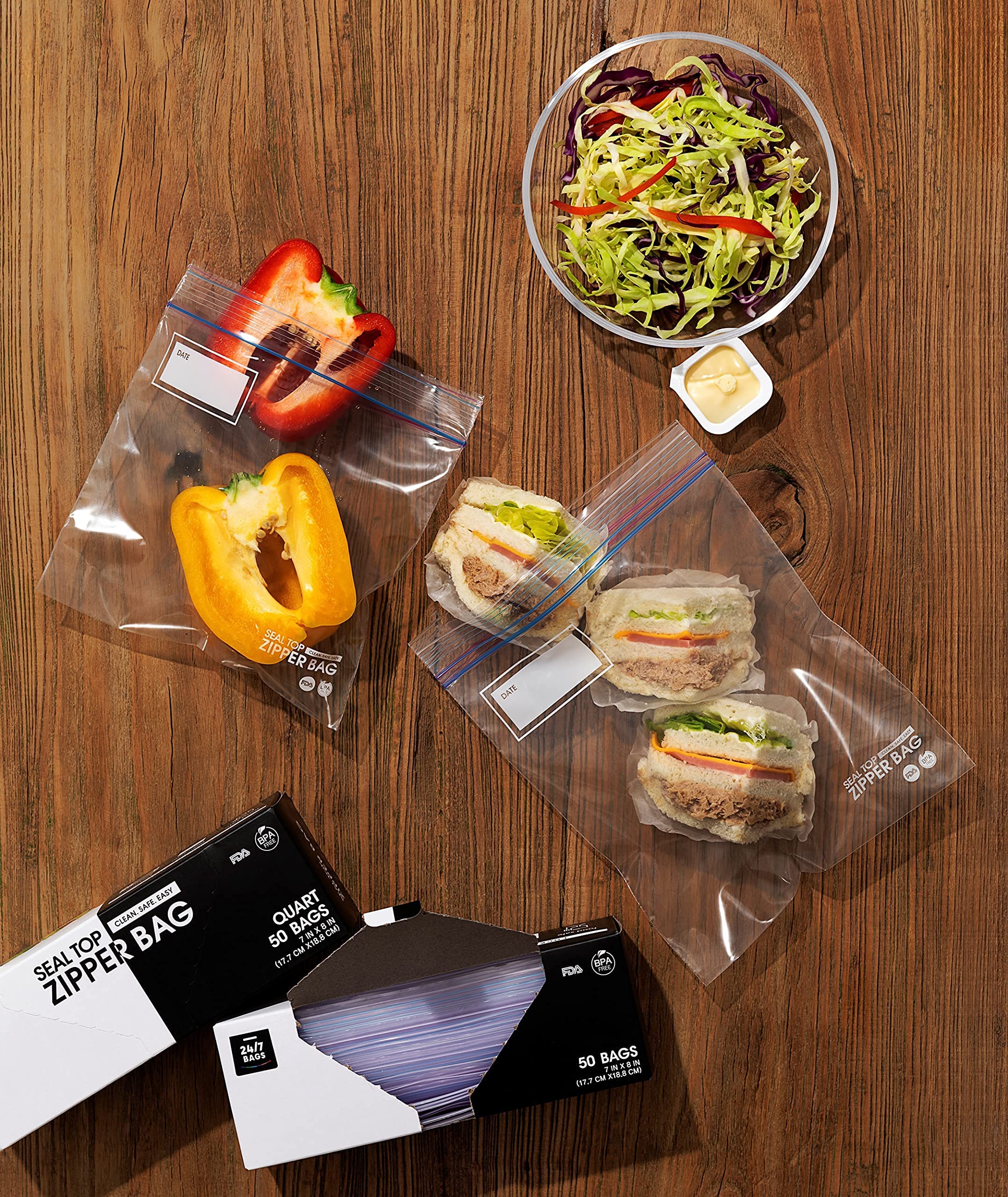 24/7 Bags - 1600 Count Heavy Duty Quart Zip Storage Bags with Double Zipper Seal, Easy Grip Tabs & Write-On Space | BPA-Free | Case Pack of 32 Boxes (50 Bags Each) | Perfect for Food Storage, Organization & Freezer Use