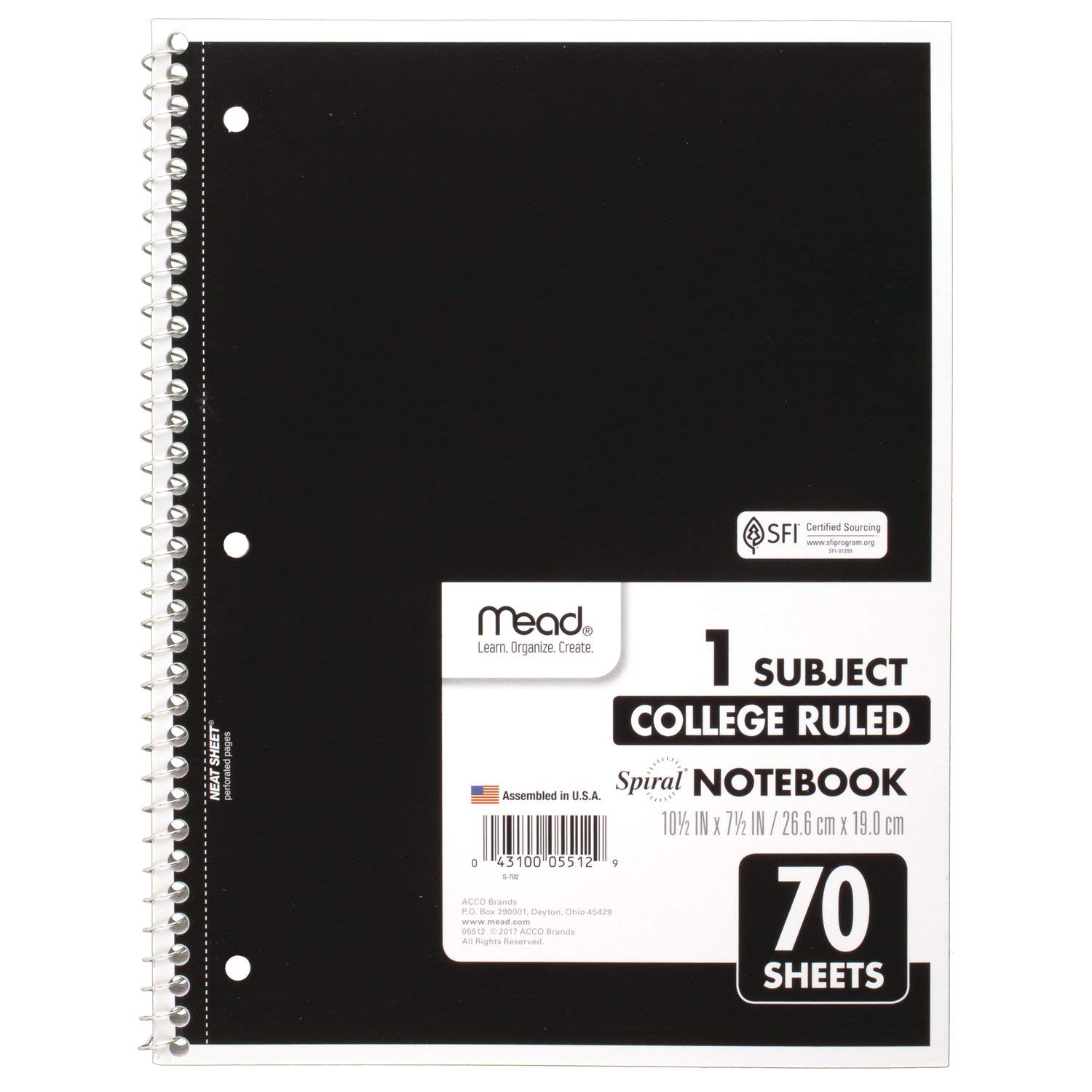 Mead Spiral Notebook 1 Subject College Ruled - 70 Sheets Assorted Colors (Color May Vary) - Perfect for School, Office & Journaling - 1 Count (05512)