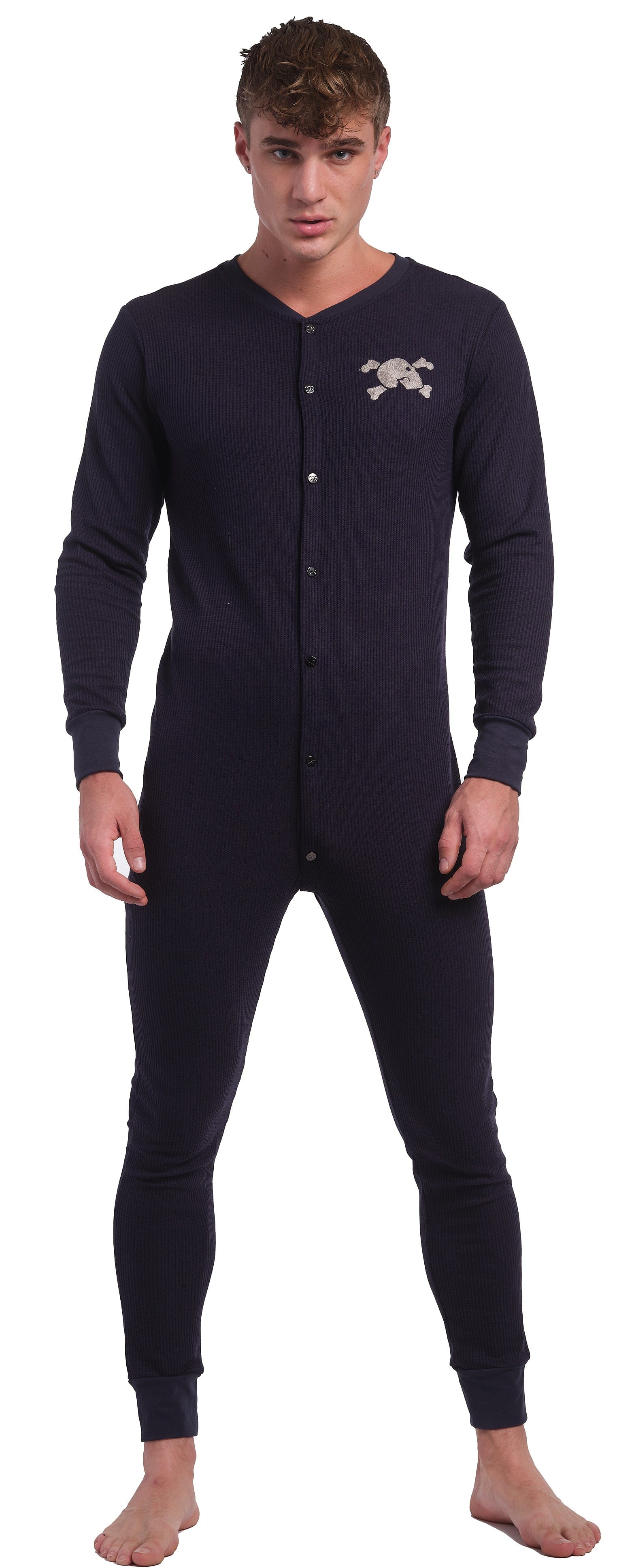 **S&B Signature Union Suit for Men - Navy Blue Thermal Underwear, Fleece-Lined Winter Base Layer - Perfect for Cold Weather, Outdoor Work & Camping**