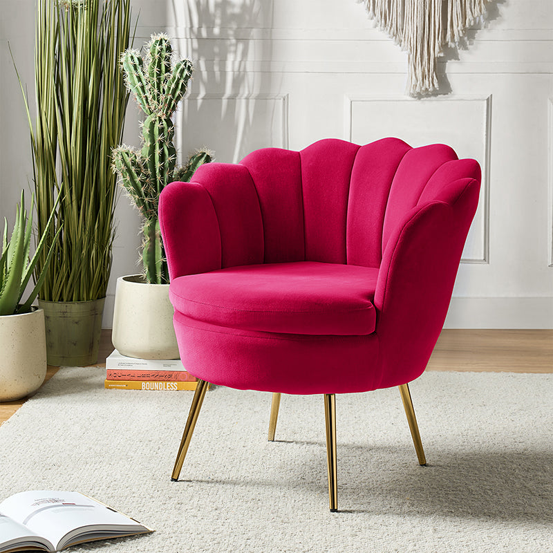 Evelia Velvet Scalloped Barrel Chair - Luxurious Velvet Accent Chair with Curved Back for Living Room, Bedroom & Office - Perfect for Reading Nook, Lounge Area or Home Decor