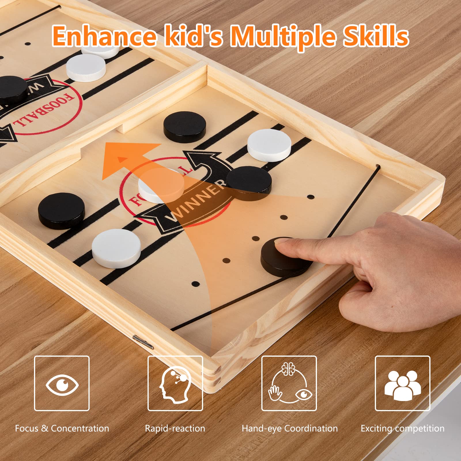 Large Sling Puck Game Set - Fast-Paced Wooden Hockey Tabletop Battle Game for Kids & Adults - Perfect for Family Game Nights, Parties & Indoor Entertainment
