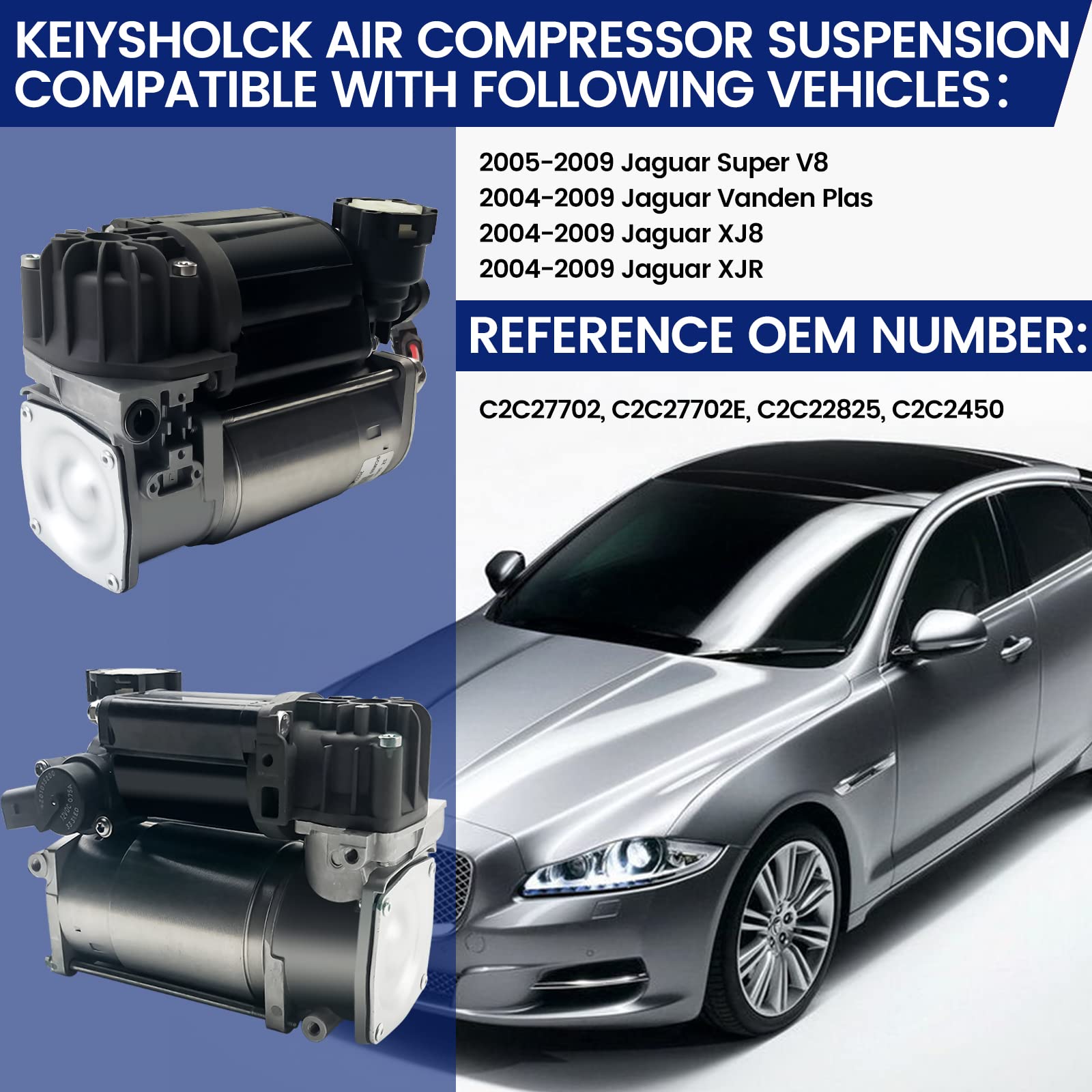 **Air Ride Compressor Suspension Pump Replacement for Jaguar Super V8, Vanden Plas, XJ8, XJR (2004-2009) - C2C27702, C2C27702E, C2C22825, C2C2450 - Perfect for Smooth Ride & Off-Roading**