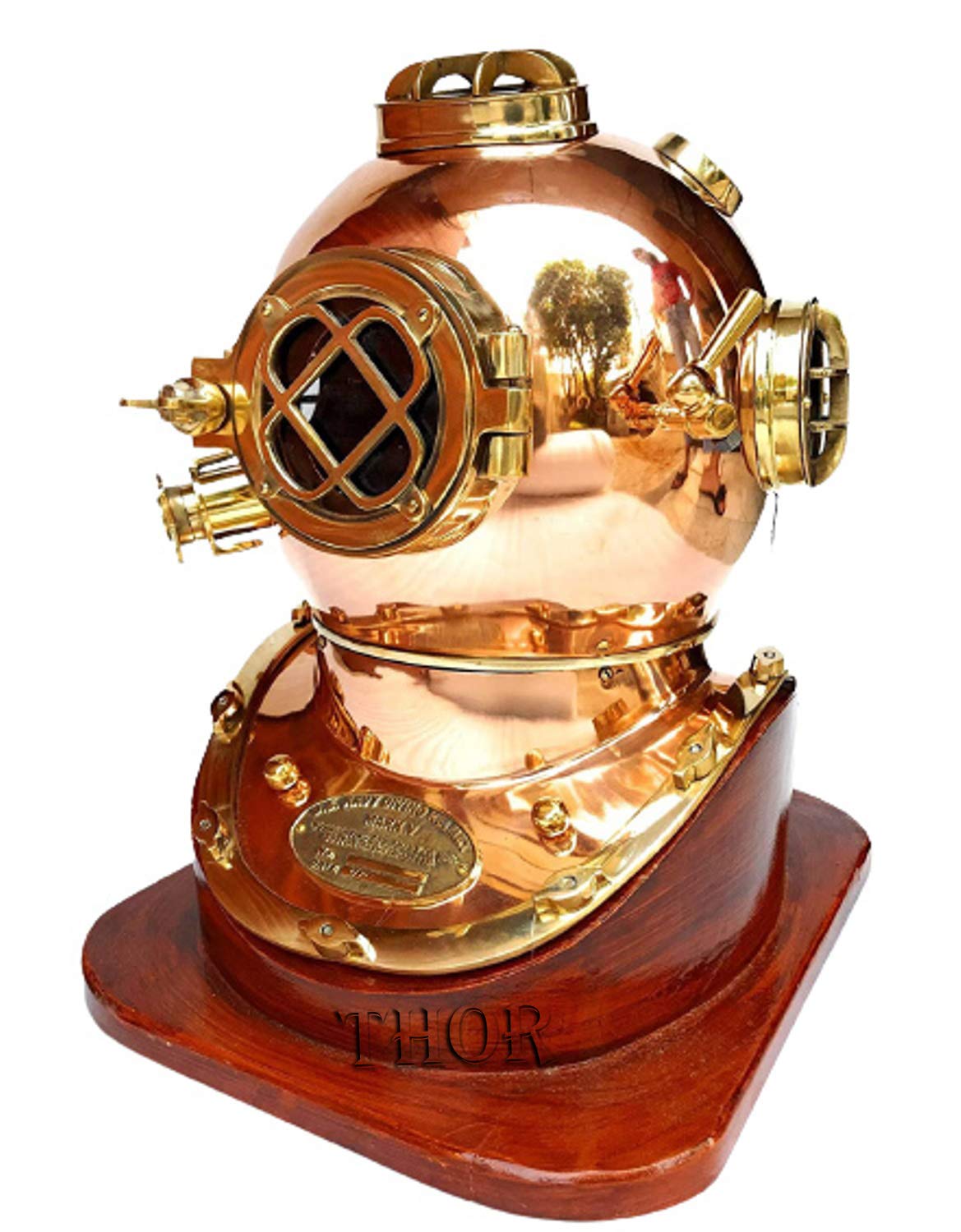 Vintage Scuba Diver Helmet Miniature Collectible with Base - Retro Deep Sea Diving Decor for Home, Office & Man Cave - Unique Rustic Gift for Divers & Ocean Lovers