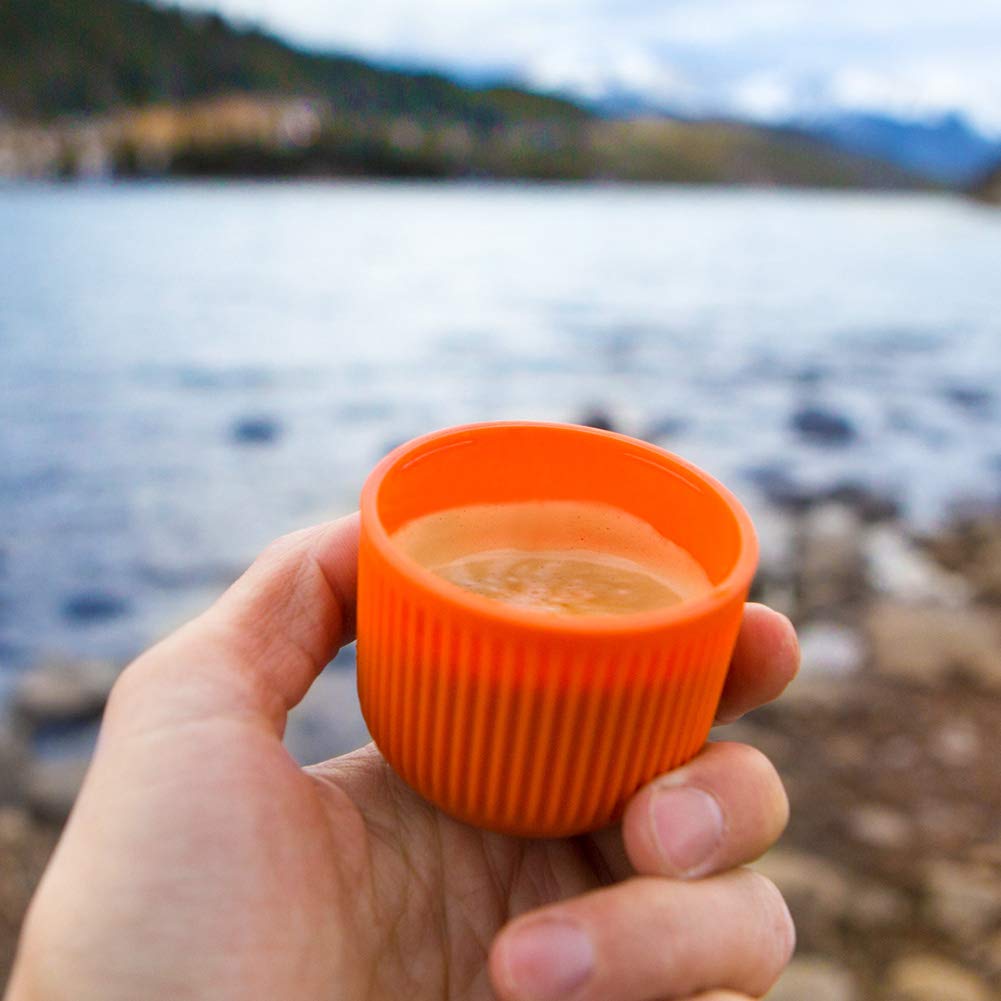 WACACO Nanopresso Portable Espresso Maker - 18 Bar Pressure Manual Coffee Machine for Travel, Camping, Office & Home Use | Compact & Lightweight | Orange Upgrade Version of Minipresso