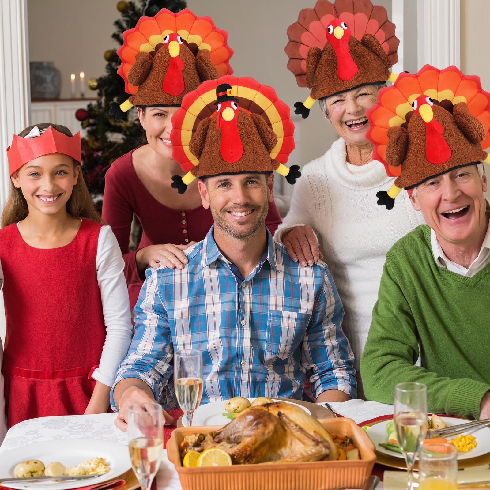12 Pack Thanksgiving Turkey Hats - Fun Silly Costume Hats for Thanksgiving Party, Role Play, Carnival & Cosplay Events - 4 Styles - Perfect for Family Gatherings, Office Parties & Holiday Festivities
