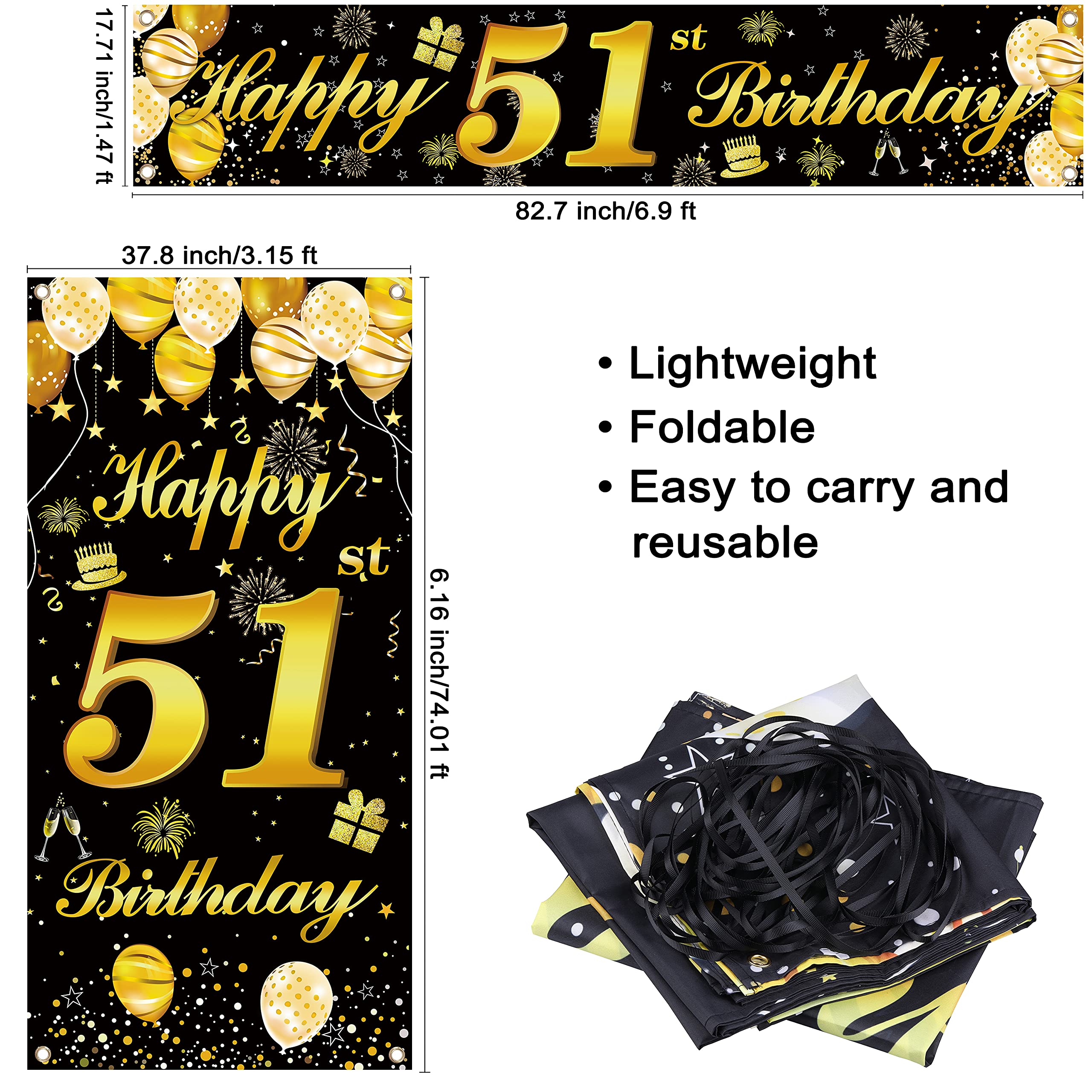 51st Happy Birthday Banner - Premium Birthday Decorations for Men, Party Supplies & Backdrop - Perfect for Home, Office & Outdoor Celebrations