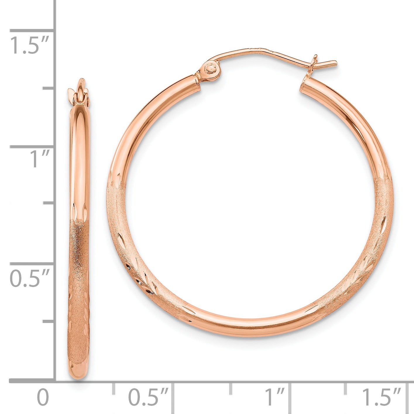 2mm Diamond-Cut Brushed Satin Hoop Earrings in 14K Rose Gold - Elegant Everyday Jewelry for Women, Perfect for Work, Date Night & Special Occasions