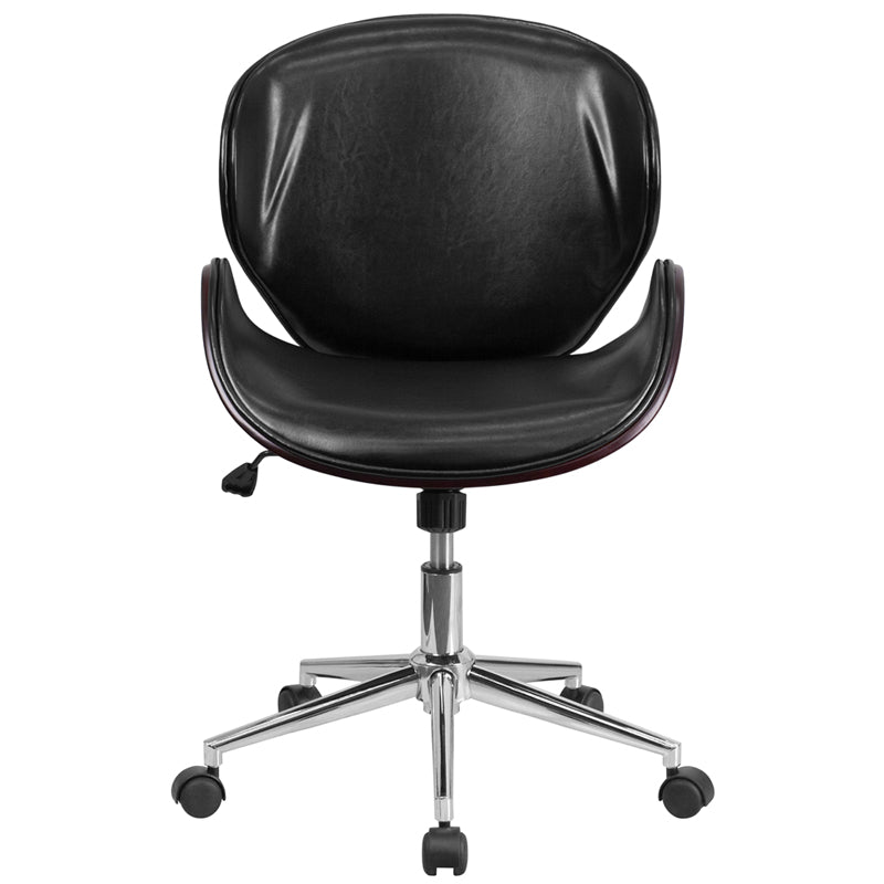 Premium Black LeatherSoft FLASH Tana Mid Back Walnut Wood Conference Office Chair - Ergonomic Executive Desk Chair for Home & Business Workspaces
