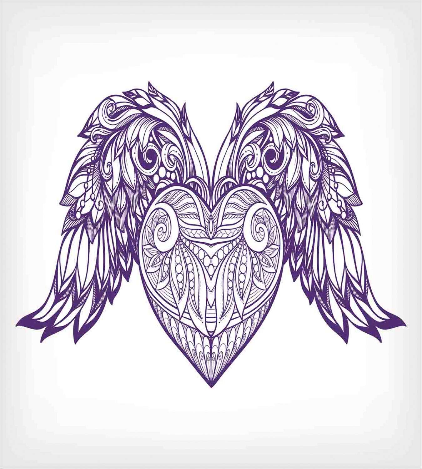 Ambesonne Angel Wings Duvet Cover Set - Bohemian Ornamental Heart with Wings, Love Feathers Romantic Theme 3-Piece Bedding Set with 2 Pillow Shams, Queen Size in Dark Purple & Pale Mauve | Perfect for Bohemian Bedroom Decor, Valentine's Gift & Cozy Master Bedroom Upgrade