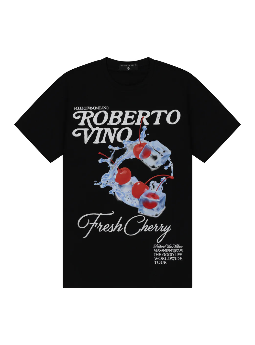 Roberto Vino Fresh Cherry Print T-Shirt for Women - Soft Cotton Short Sleeve Tee - Casual Summer Top for Outfits, Dates & Streetwear