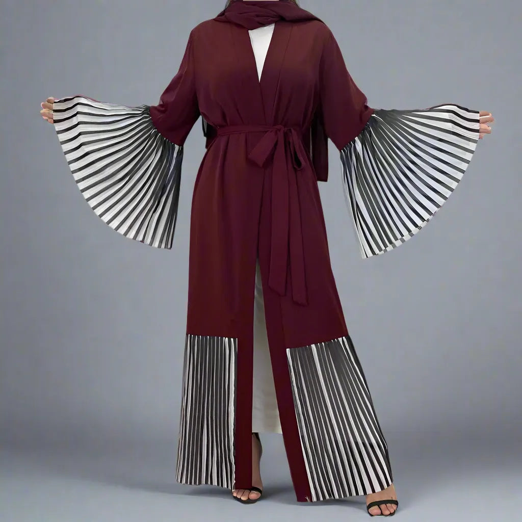 Elegant Muslim Women's Pleated Cardigan Open Nida Abaya Dress - Modest Islamic Fashion for Prayer, Home & Special Occasions