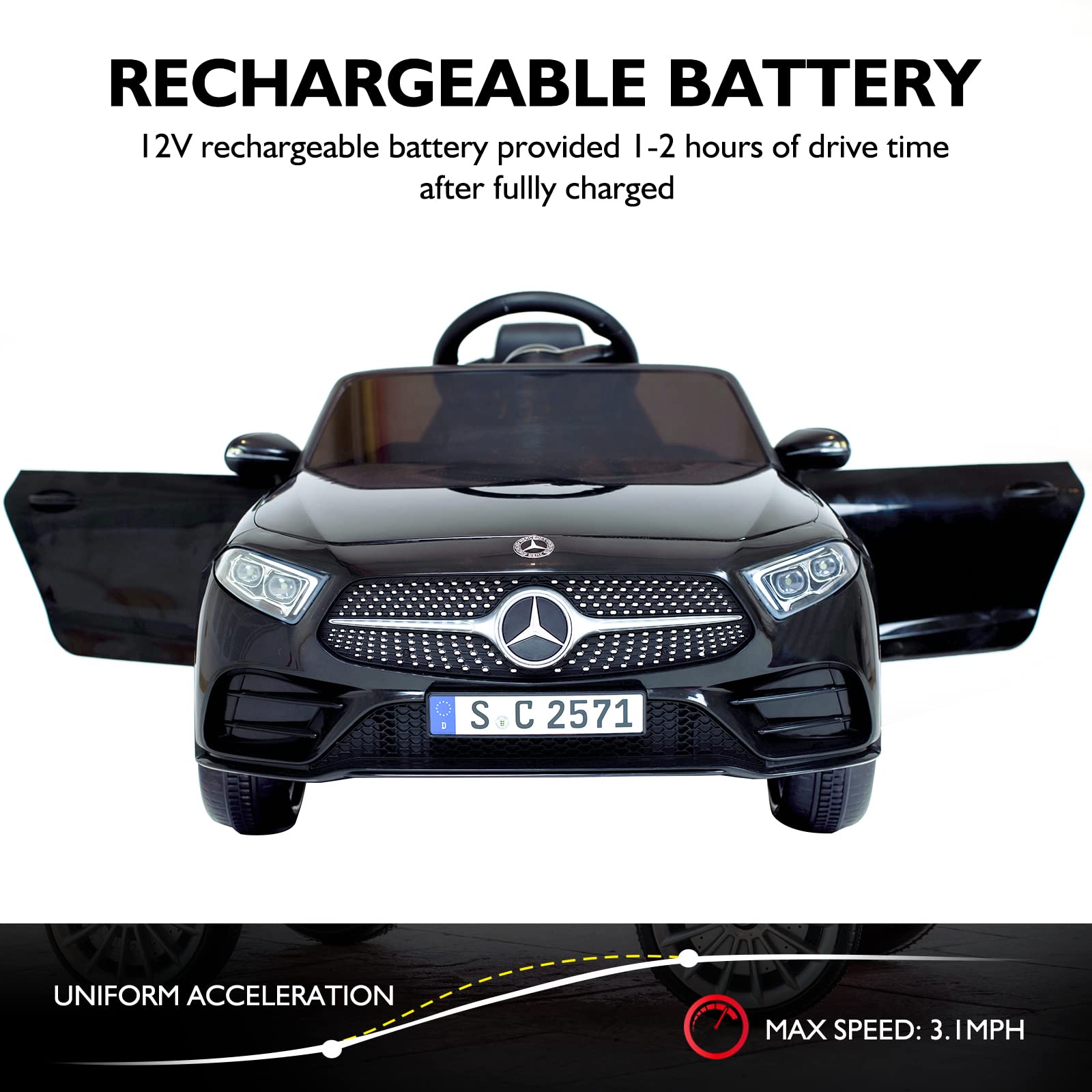 12V Mercedes Benz Licensed Kids Electric Ride On Car with Parent Remote Control - Adjustable Speed, Safety Belt, Music & LED Lights - Battery Powered Toy Vehicle for Boys & Girls (Black) | Perfect for Birthday Gifts, Outdoor Play & Backyard Fun