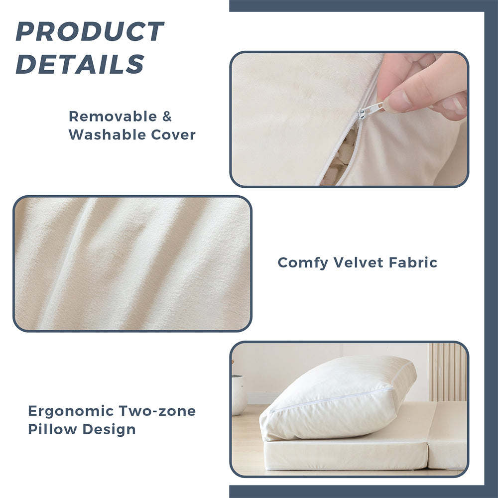 MAXYOYO Velvet Bean Bag Folding Sofa Bed - Washable Cover for Adults, Cream White - Perfect for Living Room, Bedroom, Dorm & Lounge Relaxation