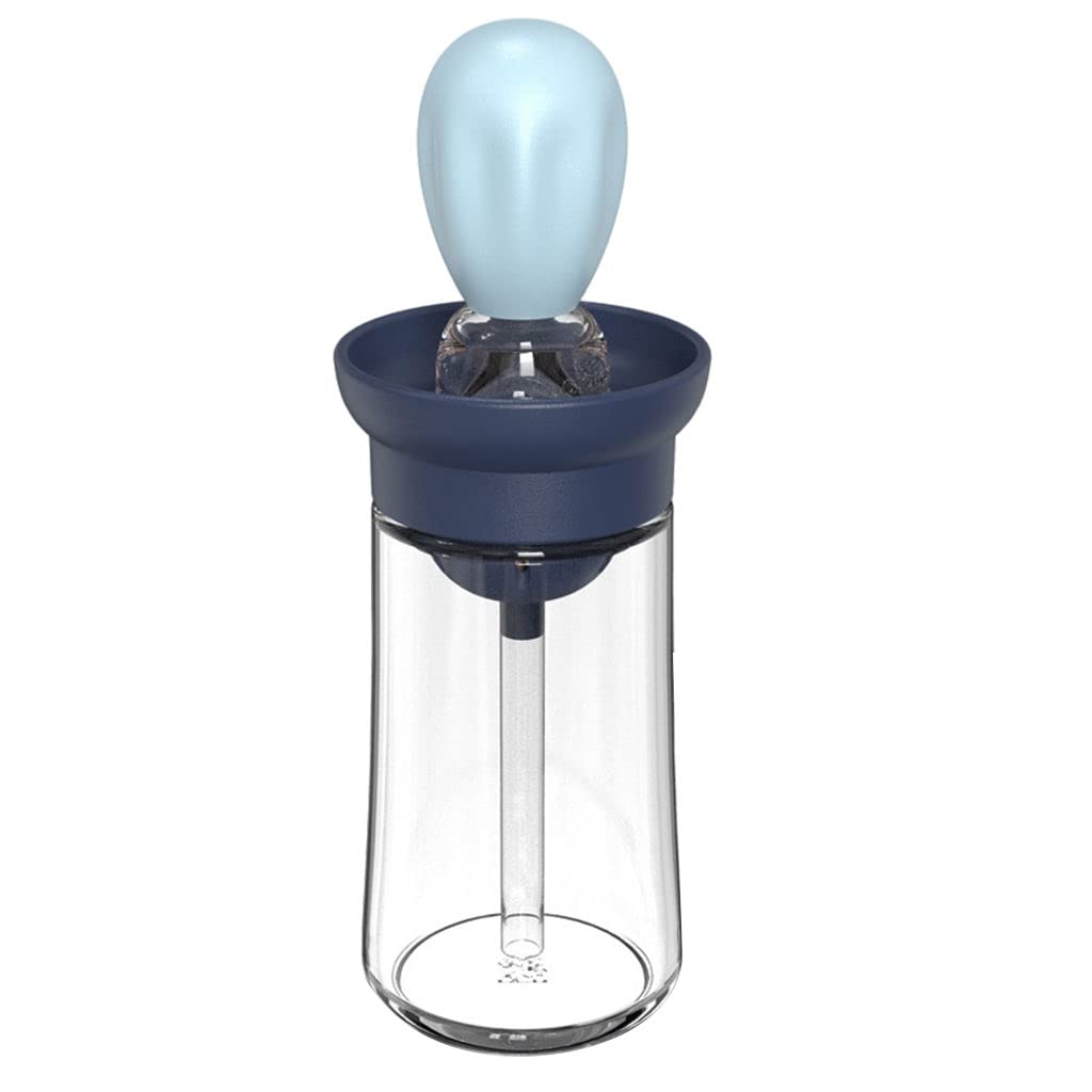 Premium Glass Oil Bottle with Silicone Filling - 180ml Wide Mouth Oil Dispenser for Cooking, Grilling & Baking - Heat Resistant, Easy Clean Design - Perfect for Kitchen, BBQ & Outdoor Use - Blue