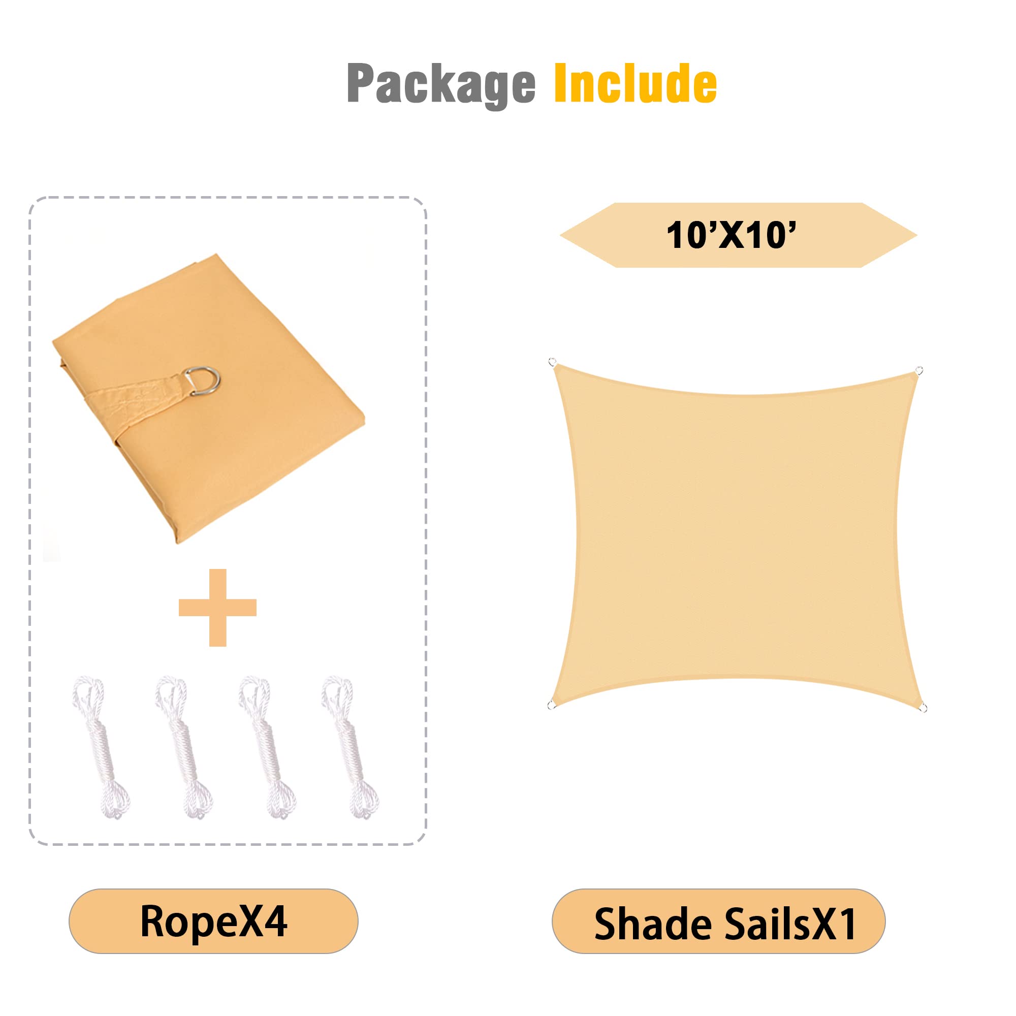 10' x 10' Rectangle Sun Shade Sail - Waterproof UV Block Canopy Awning for Outdoor Patio, Backyard, Garden, Lawn & Carport Shelter | Perfect for Picnics, Poolside Lounging & Vehicle Protection
