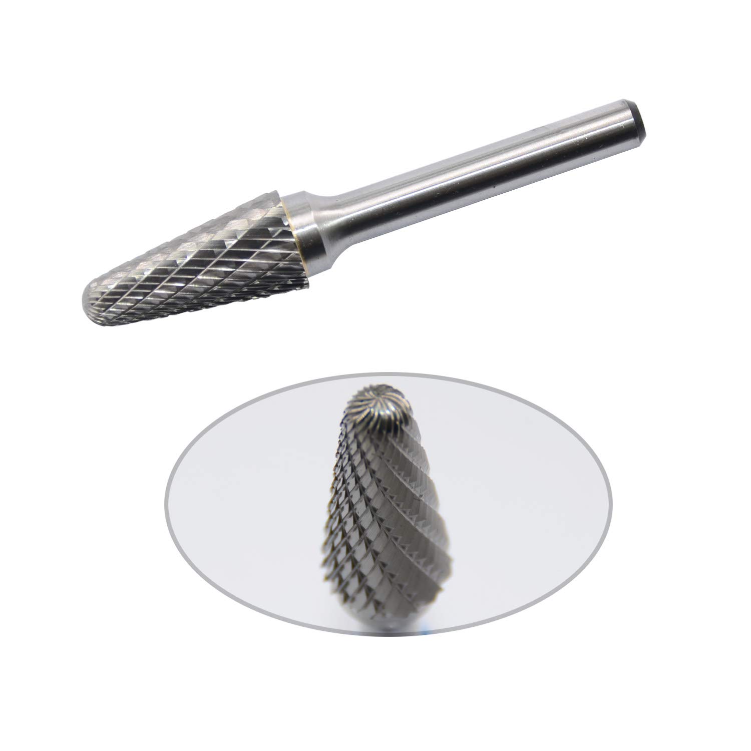 Premium Tungsten Carbide Burr Rotary File - Taper Shape with Radius End, Double Cut, 1/4