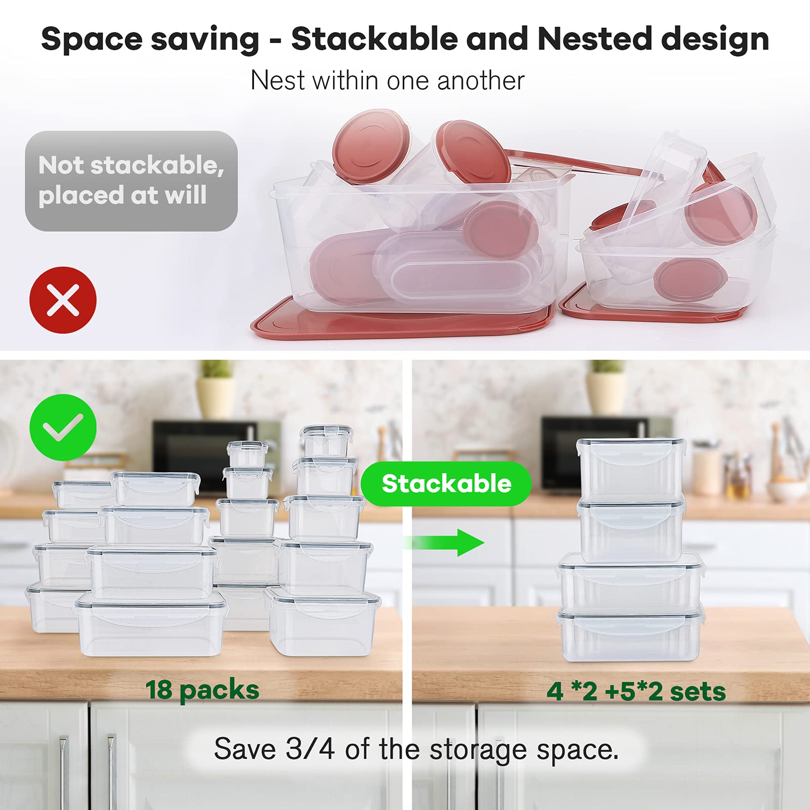 36 PCS Airtight Food Storage Containers Set - 18 Stackable Plastic Containers with 18 Lids, BPA-Free, Microwave & Dishwasher Safe - Perfect for Meal Prep, Leftovers & Pantry Organization (Includes Chalkboard Labels & Marker)
