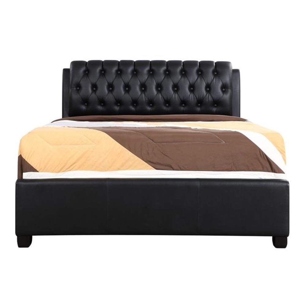 Glory Furniture Marilla Faux Leather Upholstered Full Size Bed Frame in Black - Modern Bedroom Furniture for Adults & Guest Rooms