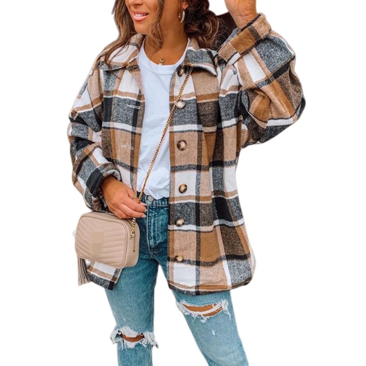Women's Fall Long Sleeve Plaid Button Down Shirts - Casual Loose Fit Lapel Blouses for Plus Size | Perfect for Office, Dating & Autumn Outfits