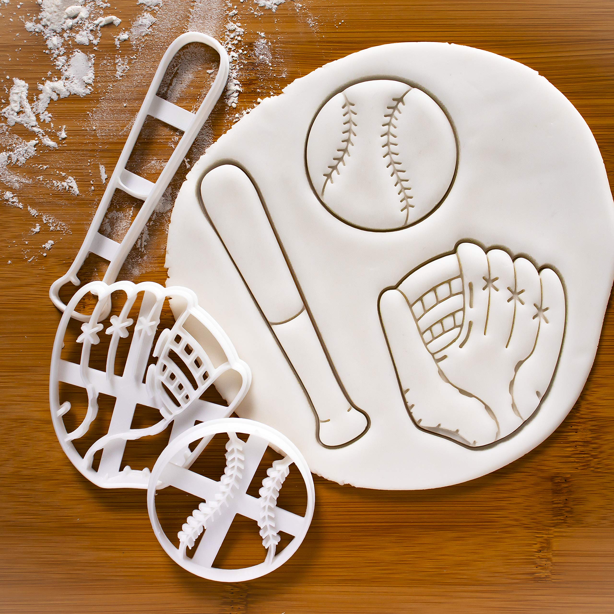 Set of 3 Stainless Steel Softball Cookie Cutters - Bat, Glove & Ball Designs for Baking, DIY Cookies & Cake Decorating | Perfect for Baseball Parties, Sports Themed Events & Gift Giving