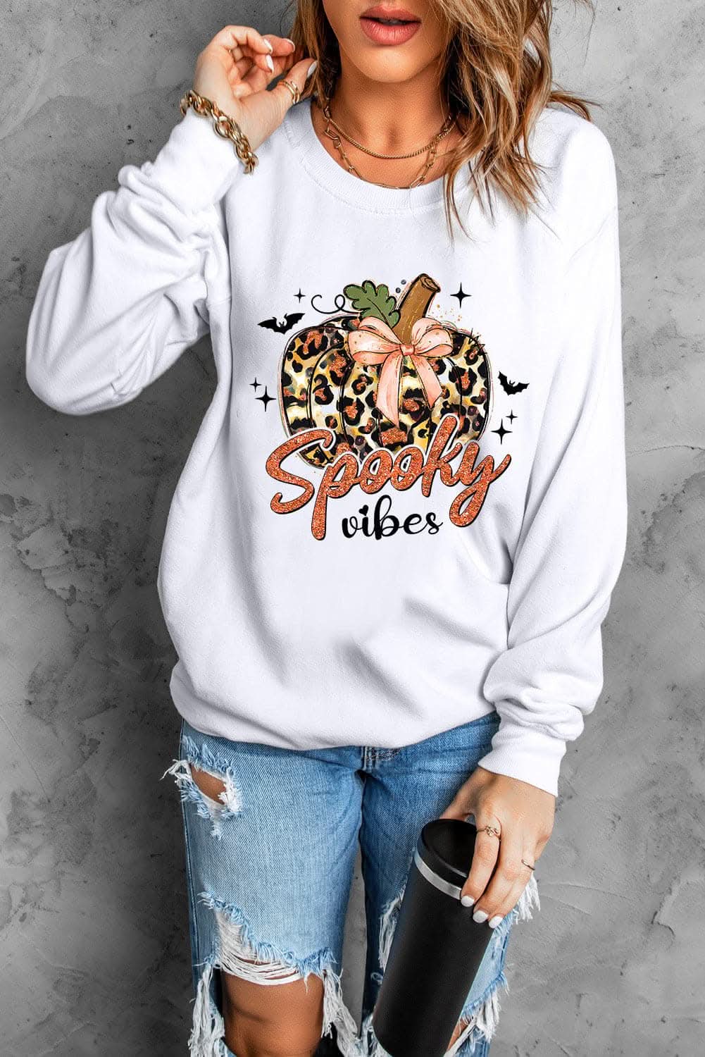 Trendy Long Sleeve Graphic Sweatshirt for Women - Soft Cotton Pullover with Stylish Prints - Perfect for Casual Outfits, Streetwear Fashion & Cozy Fall Layering