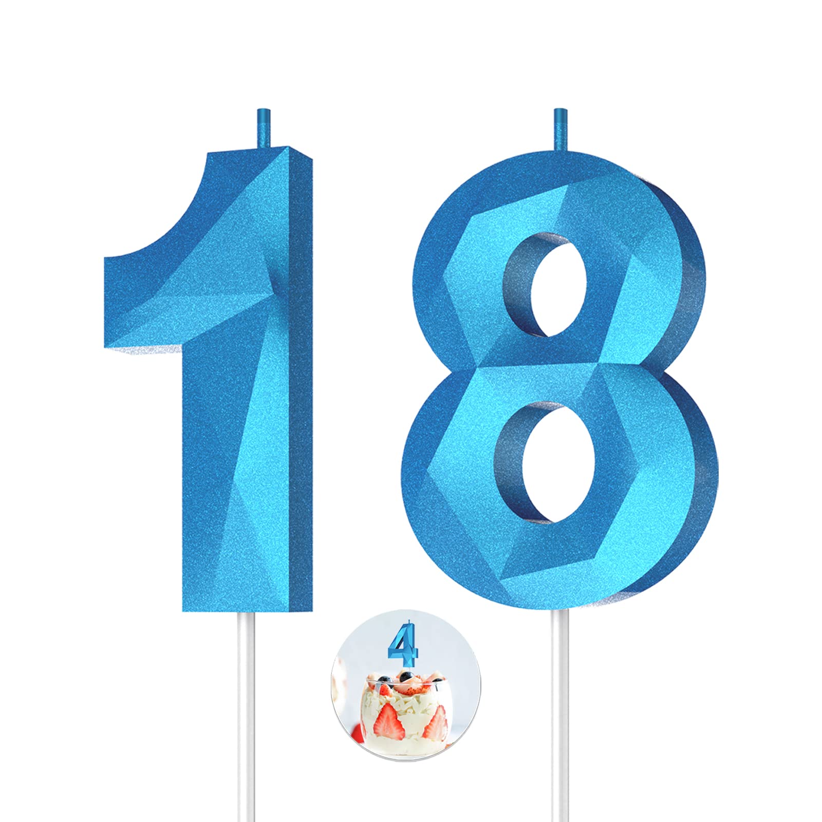3D Diamond Shape Number 18 Birthday Candles (Blue) - Happy Birthday Cake Candles for Birthday Parties, Weddings, Reunions & Theme Celebrations - Perfect for Cake Decorating and Special Occasion Centerpieces