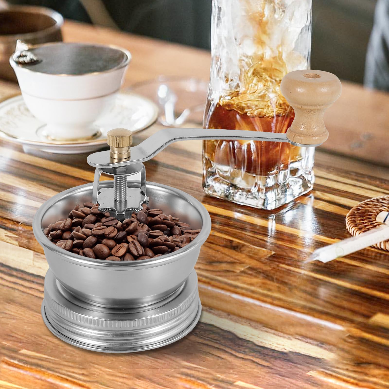 Premium Manual Coffee Grinder for Mason Jars - Stainless Steel Crank Handle & Detachable Lid - Compatible with Regular & Wide Mouth Jars (70mm) - Perfect for Camping, Travel & Home Brewing