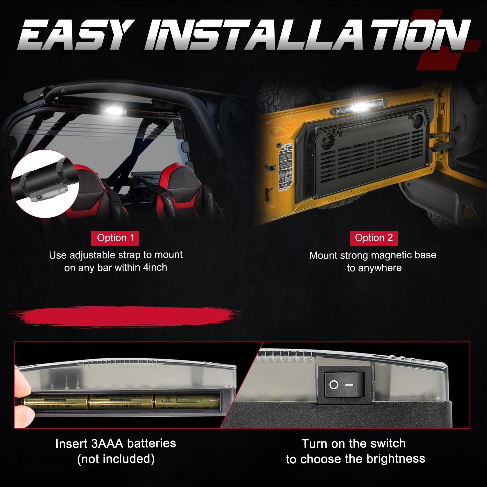 Universal UTV LED Dome Light with Roll Bar Mount - Overhead Interior Light for Polaris RZR, Can-Am, ATV, Truck & Car - Perfect for Off-Roading, Camping & Night Driving