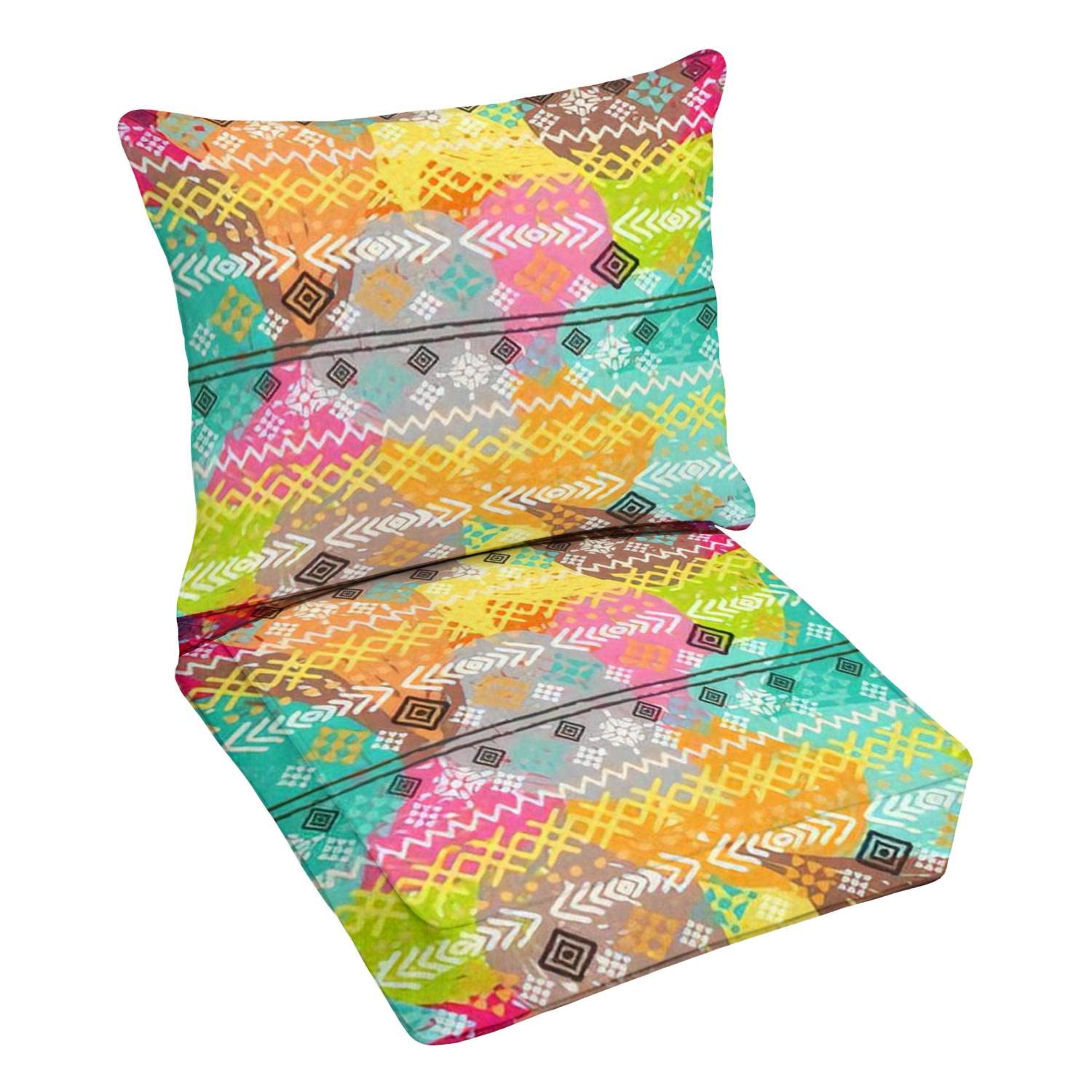 **Premium Outdoor Deep Seating Cushion Set - Tribal Art Ethnic Geometric Print - Colorful Conversation Back Seat Cushions - Waterproof & Durable Replacement for Patio Lounge Chairs - Perfect for Backyard, Poolside & Garden Relaxation**