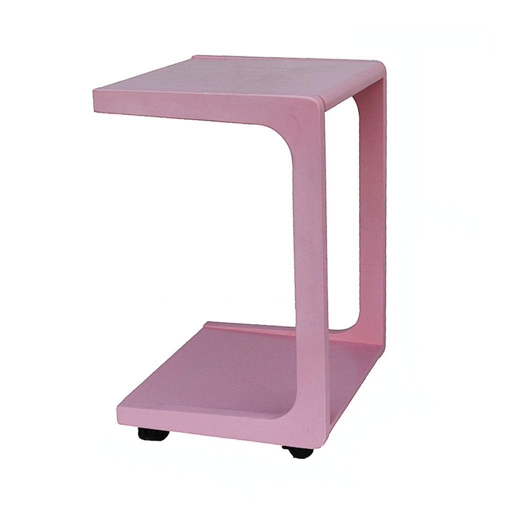 Portable Rolling Side Table with Wheels - Small Coffee Table, Mini Sofa Desk, Solid Wood Bedside Table for Bedroom, Office, Living Room - Pink (Perfect for Small Spaces, Dorm Rooms & Home Decor)