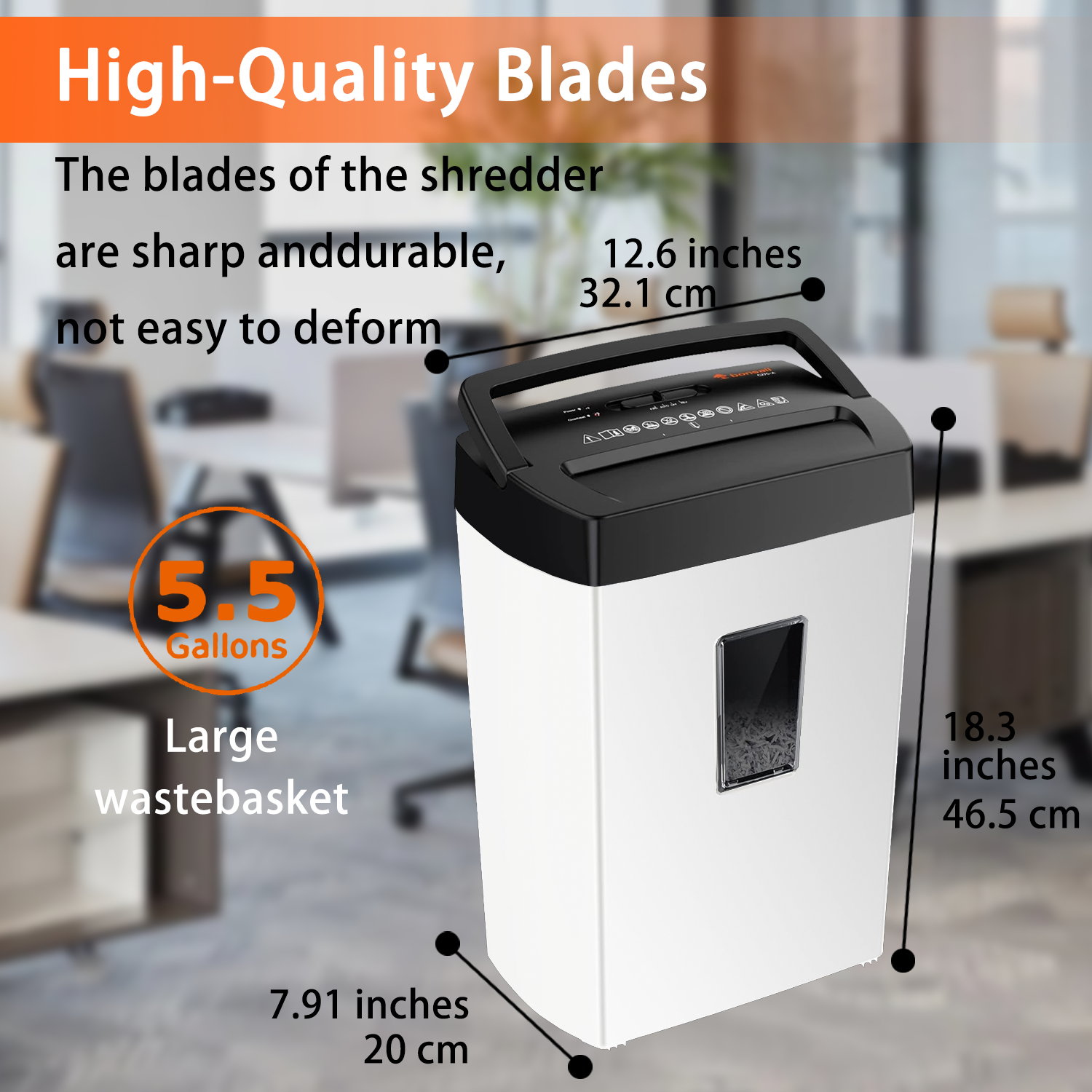 Bonsaii 12-Sheet Crosscut Paper Shredder with 5.5 Gallon Bin - P-4 Security Level Heavy Duty Shredder for Home & Office - Destroys Paper, Credit Cards, Staples & Mail - White & Black with Viewing Window | Perfect for Document Security, Identity Protection & Office Organization