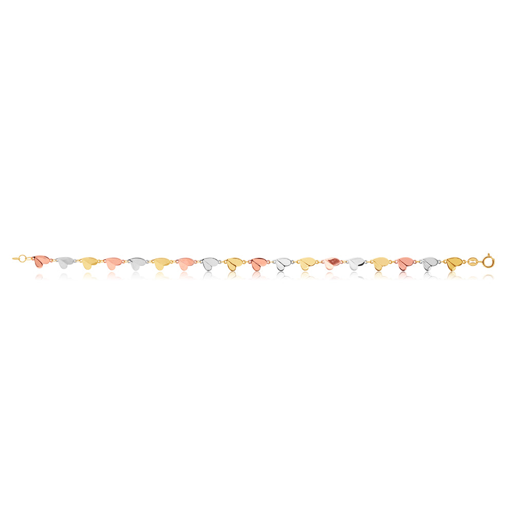 9ct Gold Multi-Tone Heart Link 19cm Adjustable Bracelet for Women - Perfect for Valentine's Day, Anniversary & Romantic Gifts