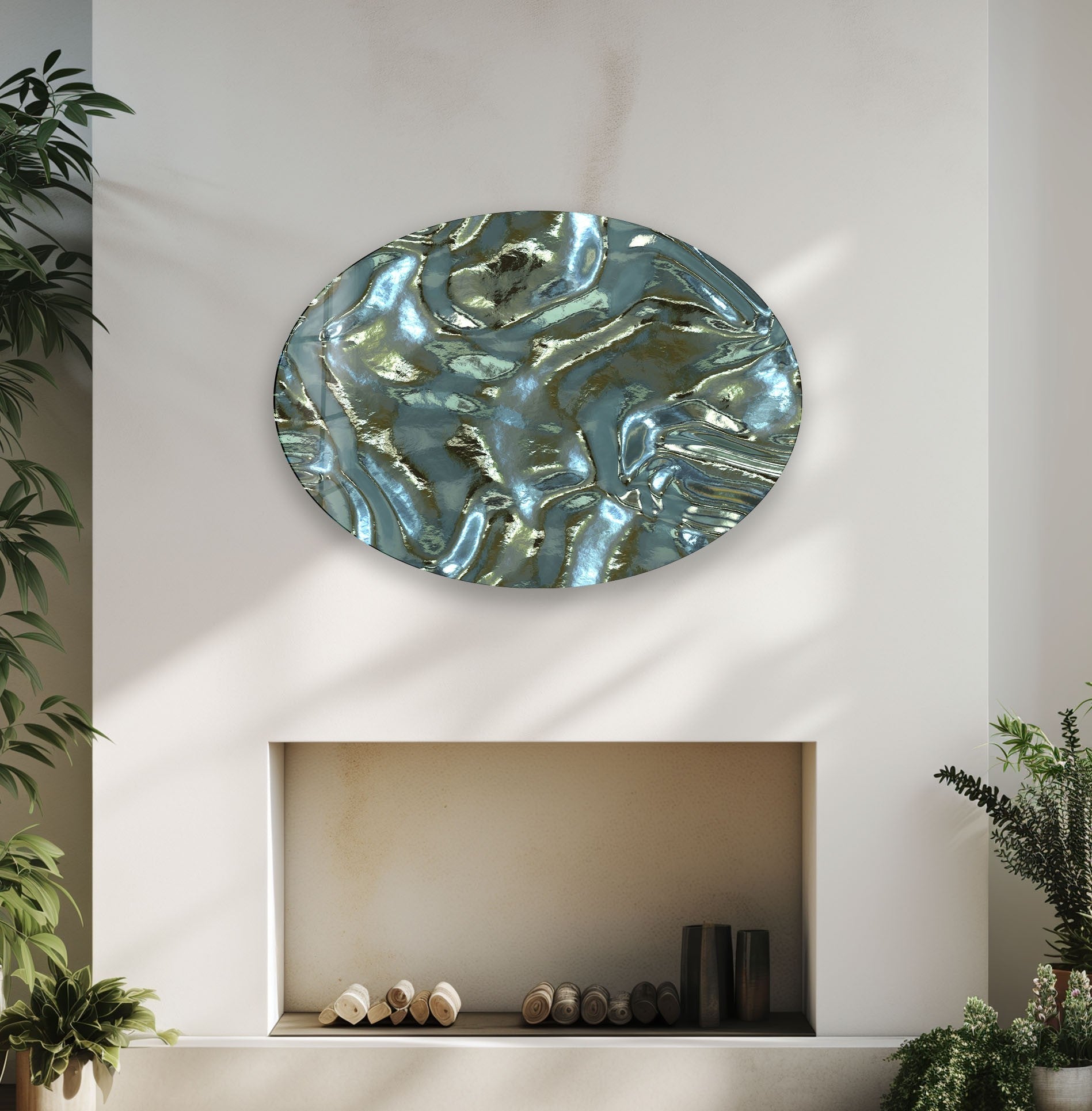 Asymmetric Oval Shiny Glass Wall Art - Modern Abstract Home Decor for Living Room, Bedroom & Office - Perfect for Wall Decor, Housewarming Gifts & Interior Design