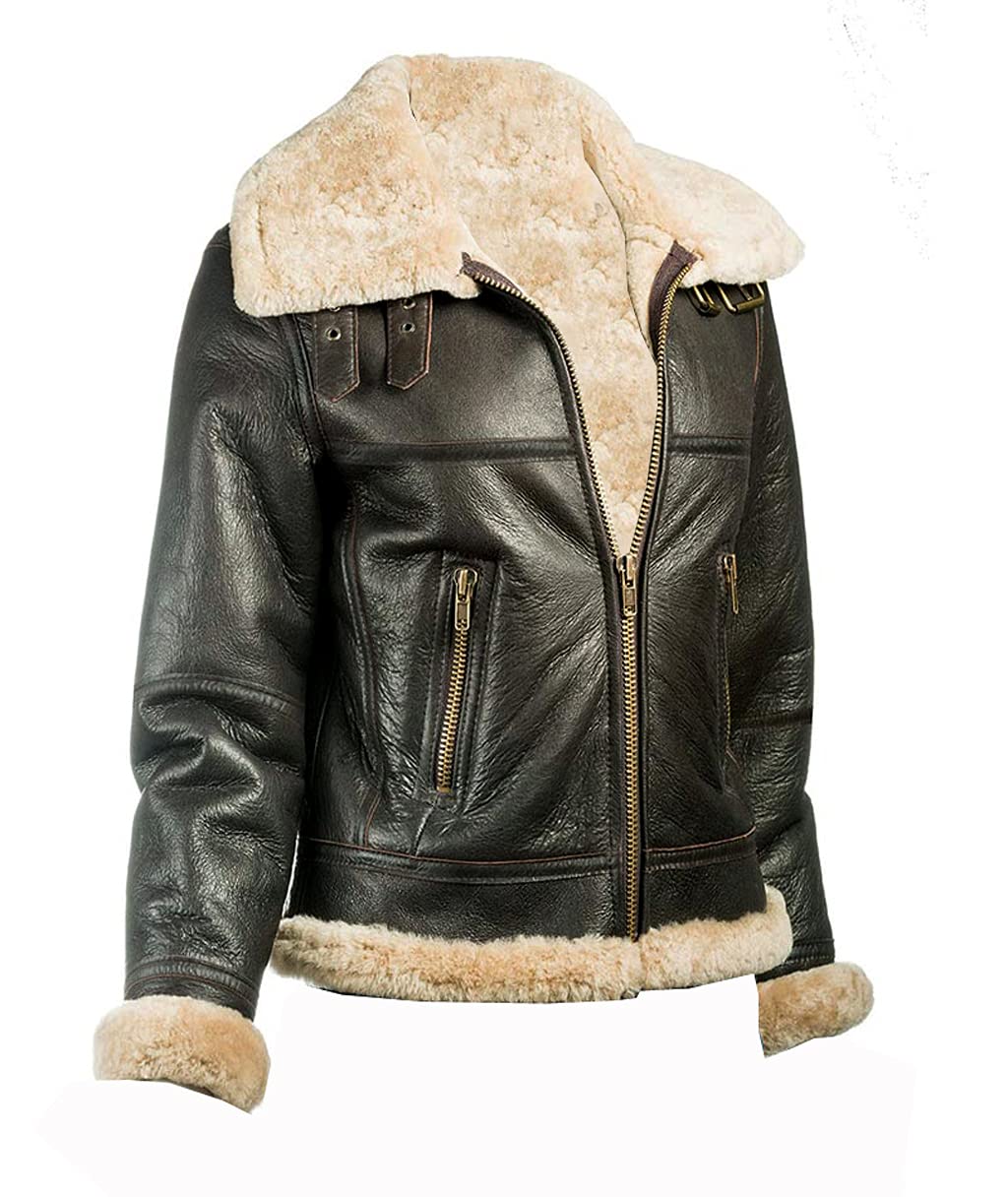 TIPTOP Women's Real B3 Aviator Sheepskin Faux Shearling Flying Jacket - Winter Bomber Jacket in Brown | Warm & Stylish Outerwear for Cold Weather, Flying, and Casual Wear